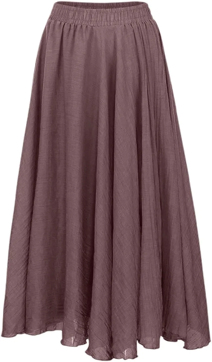 A Line Skirt for Women Trendy Flared High Elastic Waist Solid Loose Pleated Summer Long Skirts for Vacation Streetwear