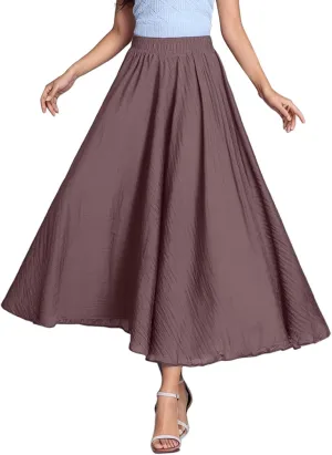 A Line Skirt for Women Trendy Flared High Elastic Waist Solid Loose Pleated Summer Long Skirts for Vacation Streetwear