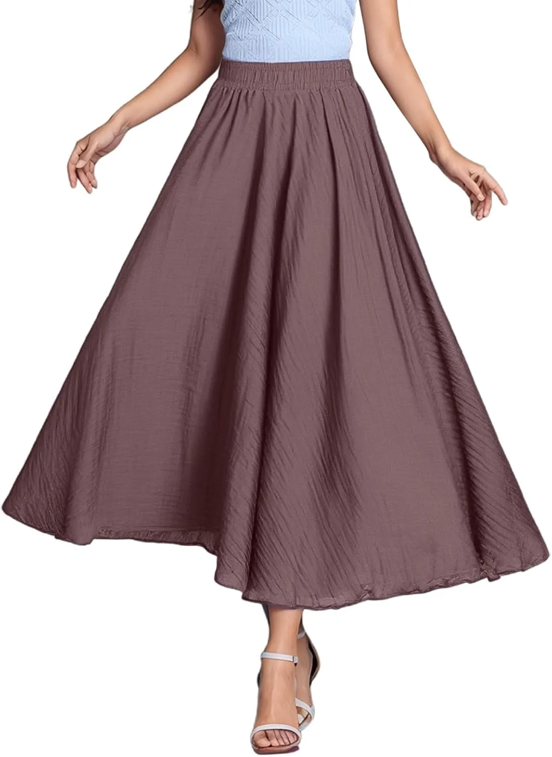 A Line Skirt for Women Trendy Flared High Elastic Waist Solid Loose Pleated Summer Long Skirts for Vacation Streetwear