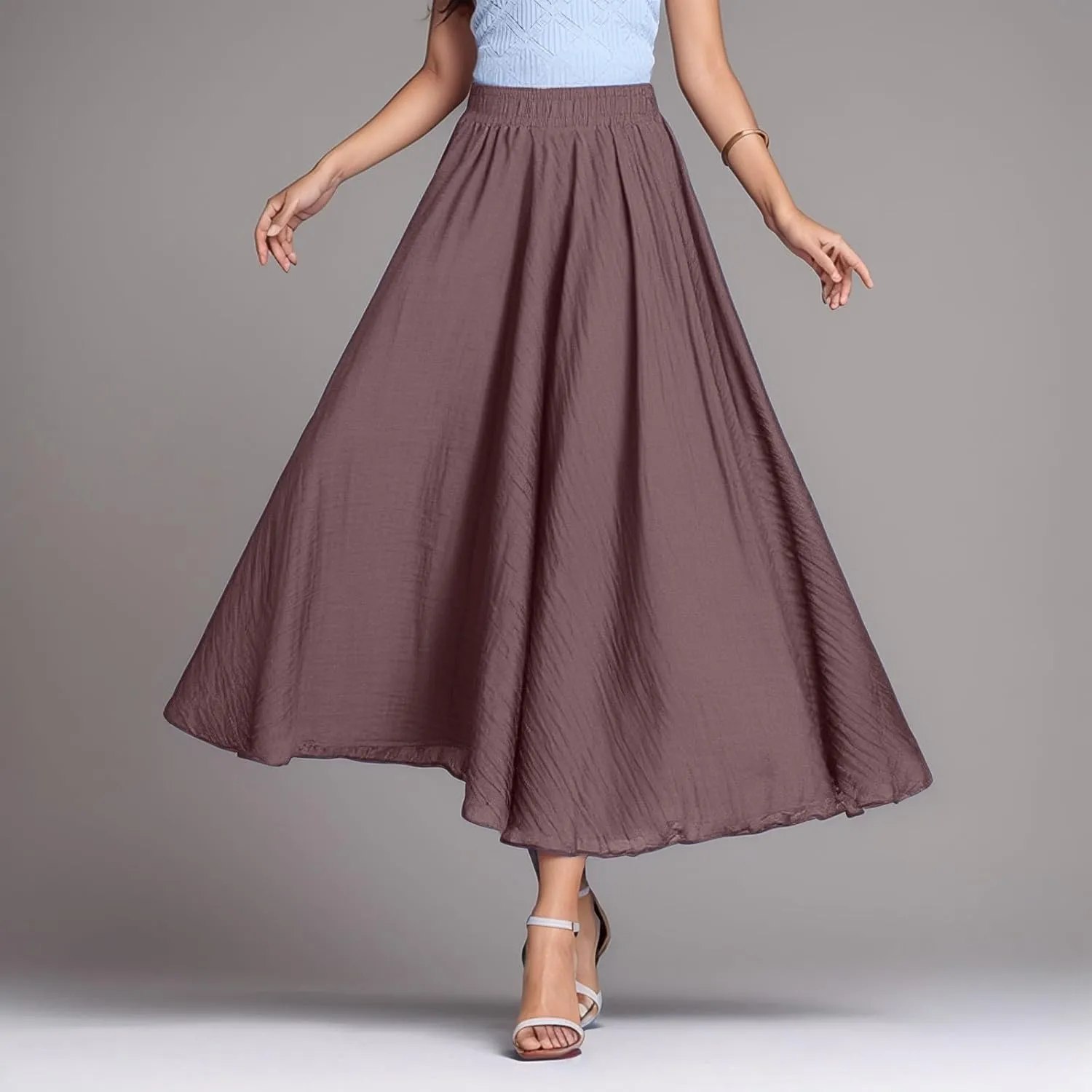 A Line Skirt for Women Trendy Flared High Elastic Waist Solid Loose Pleated Summer Long Skirts for Vacation Streetwear