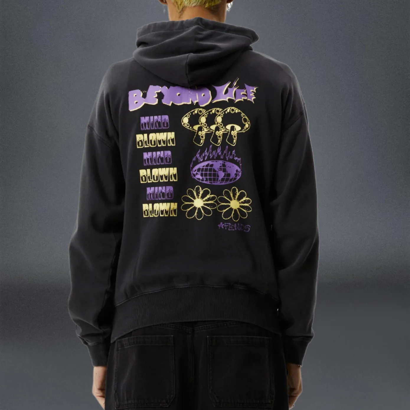AFENDS Mens Beyond Life - Graphic Hoodie - Stone Black