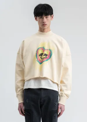 Beige Smiley Raw Edge Sweatshirt