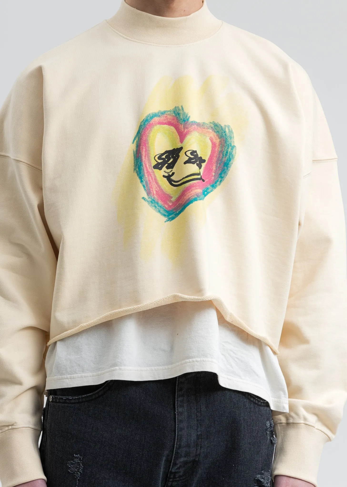 Beige Smiley Raw Edge Sweatshirt