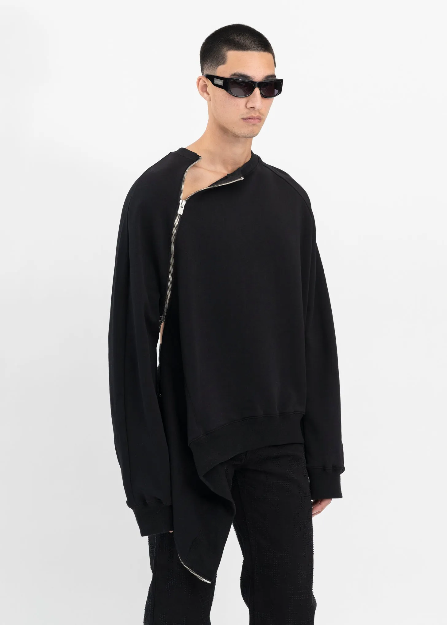BLACK SEQUENCE ZIP CREWNECK