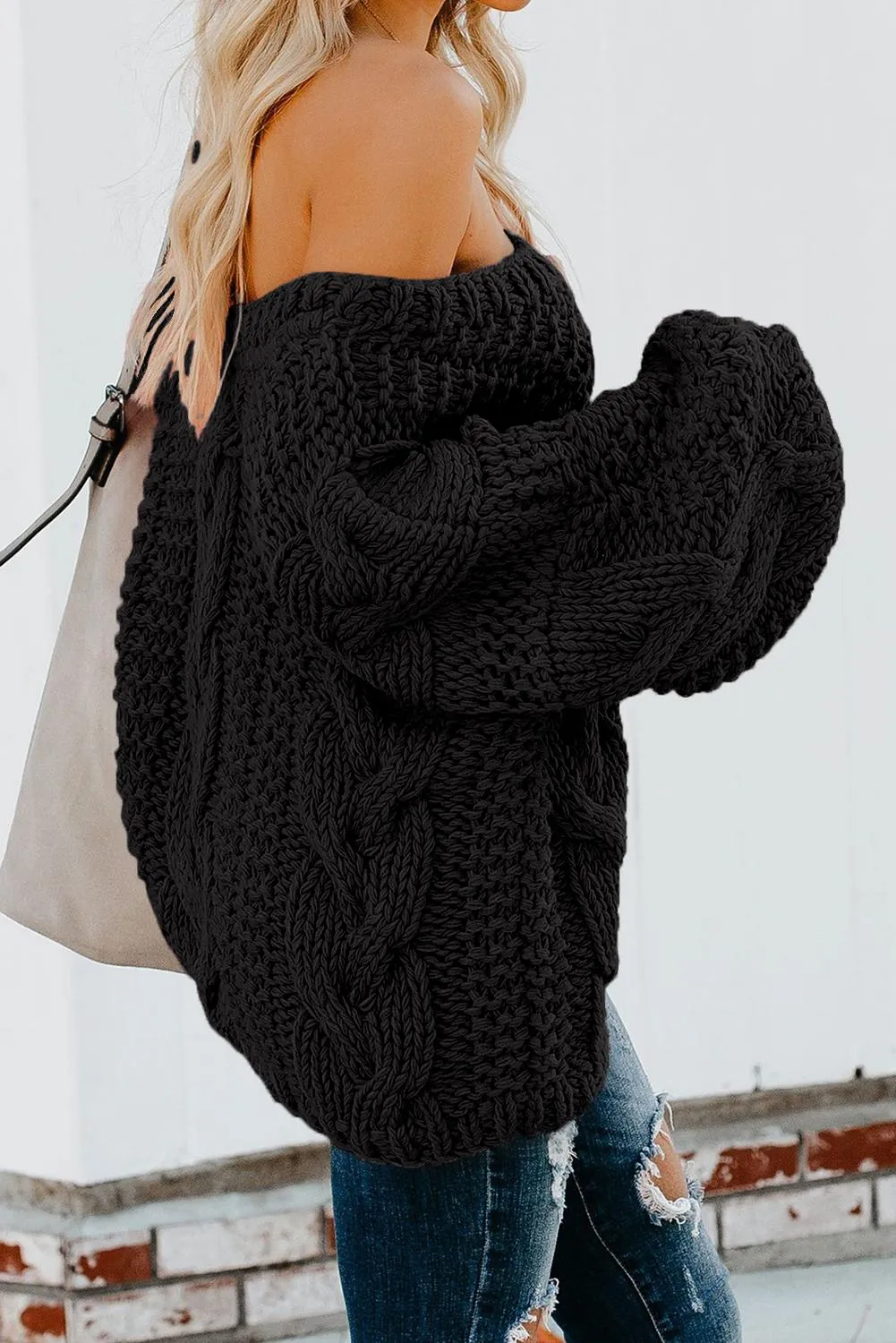 Bubblegum V-Neck Braided Knit Sweater