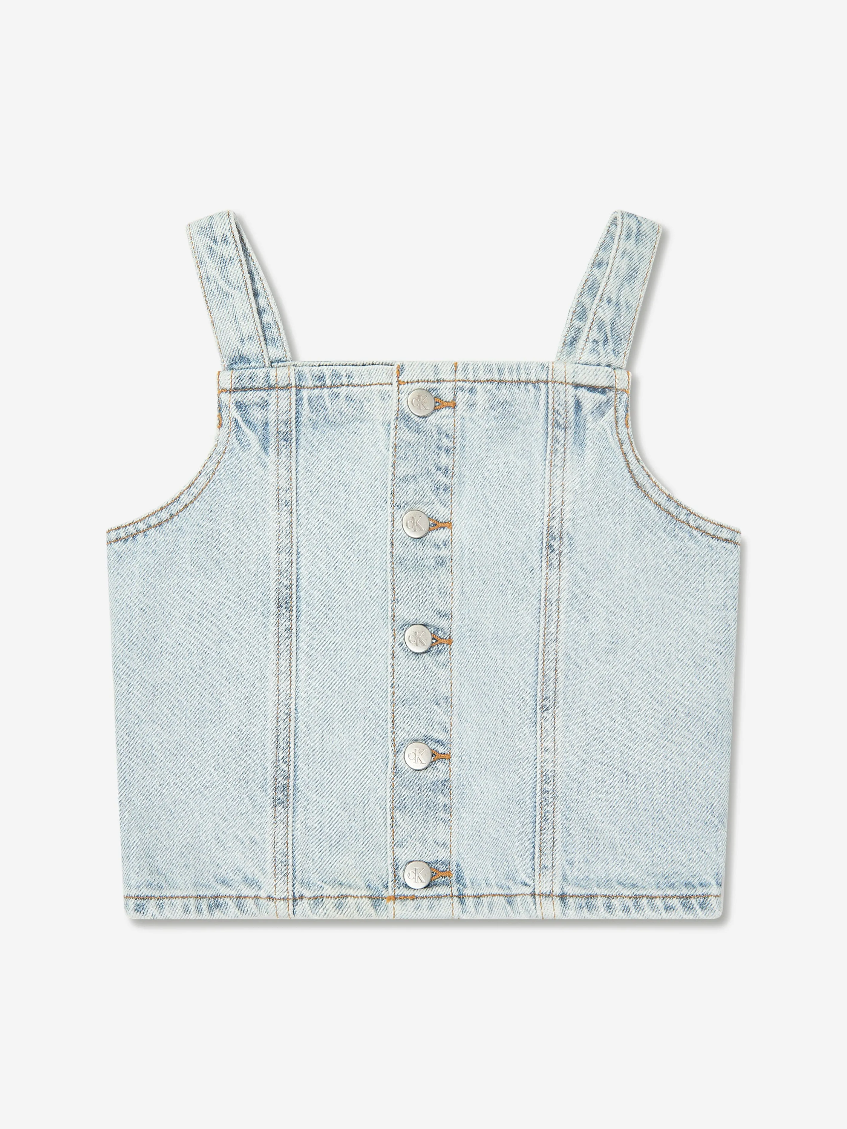 Calvin Klein Girls Strap Denim Top in Blue