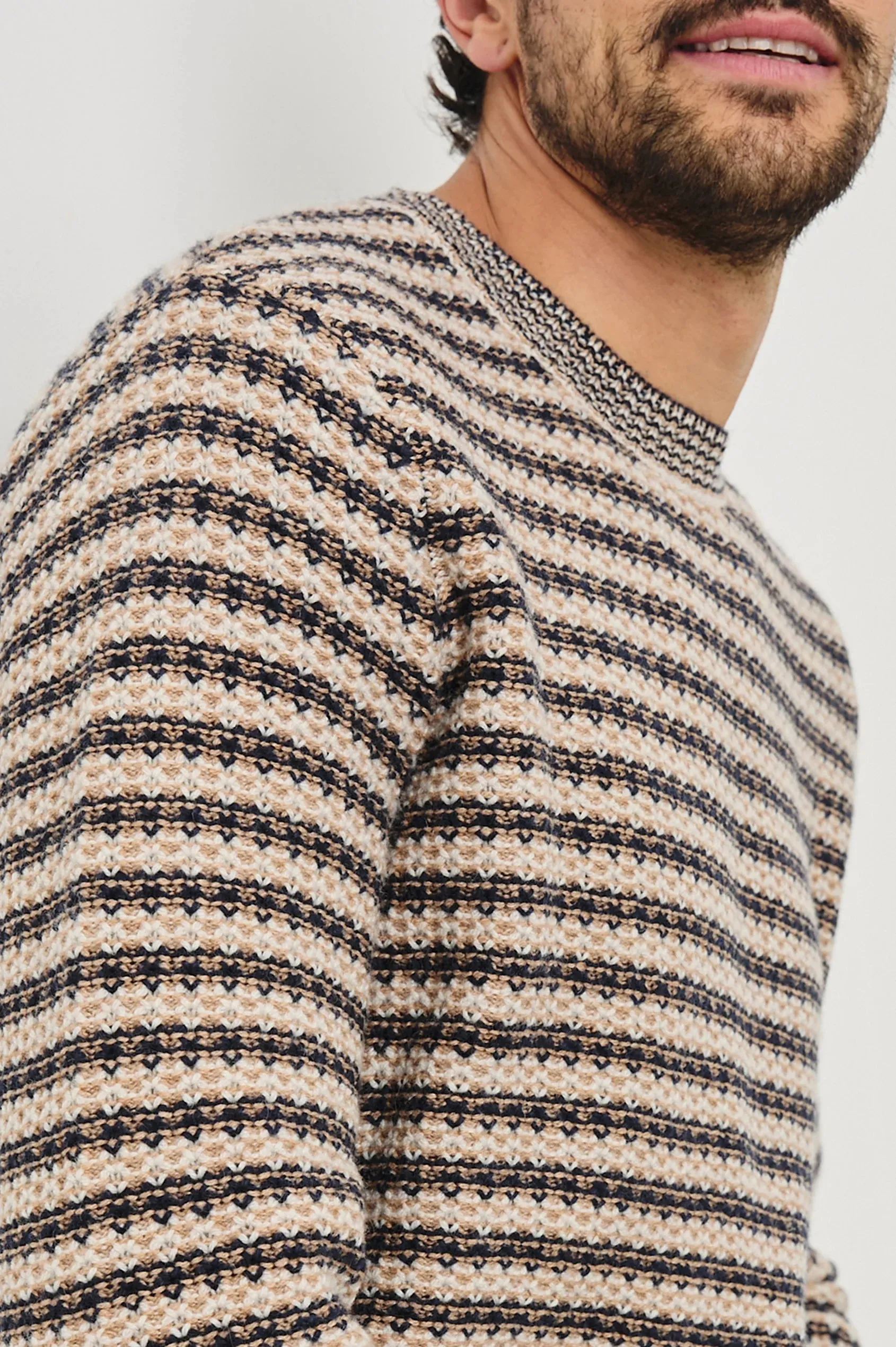 Carrick Sweater - Navy Oat Stripe