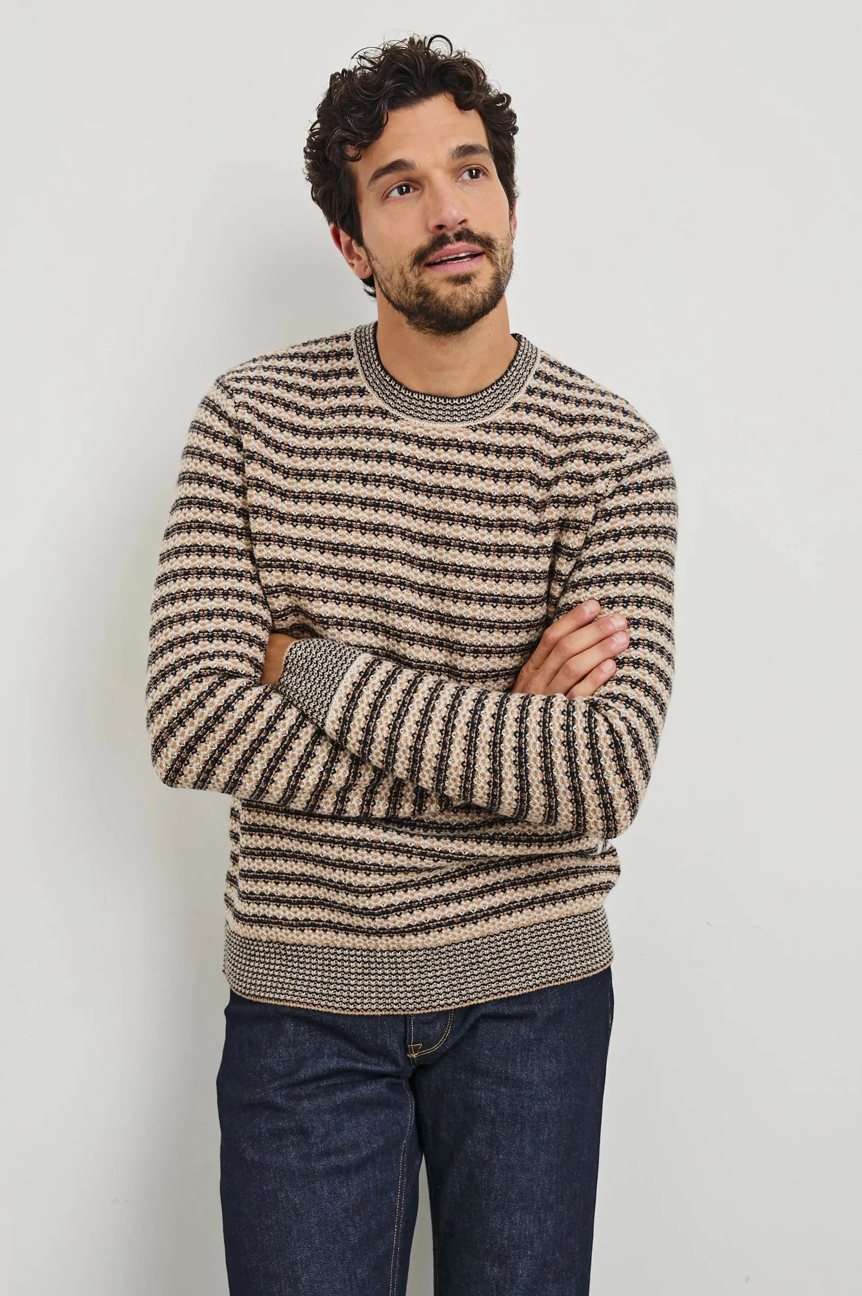 Carrick Sweater - Navy Oat Stripe