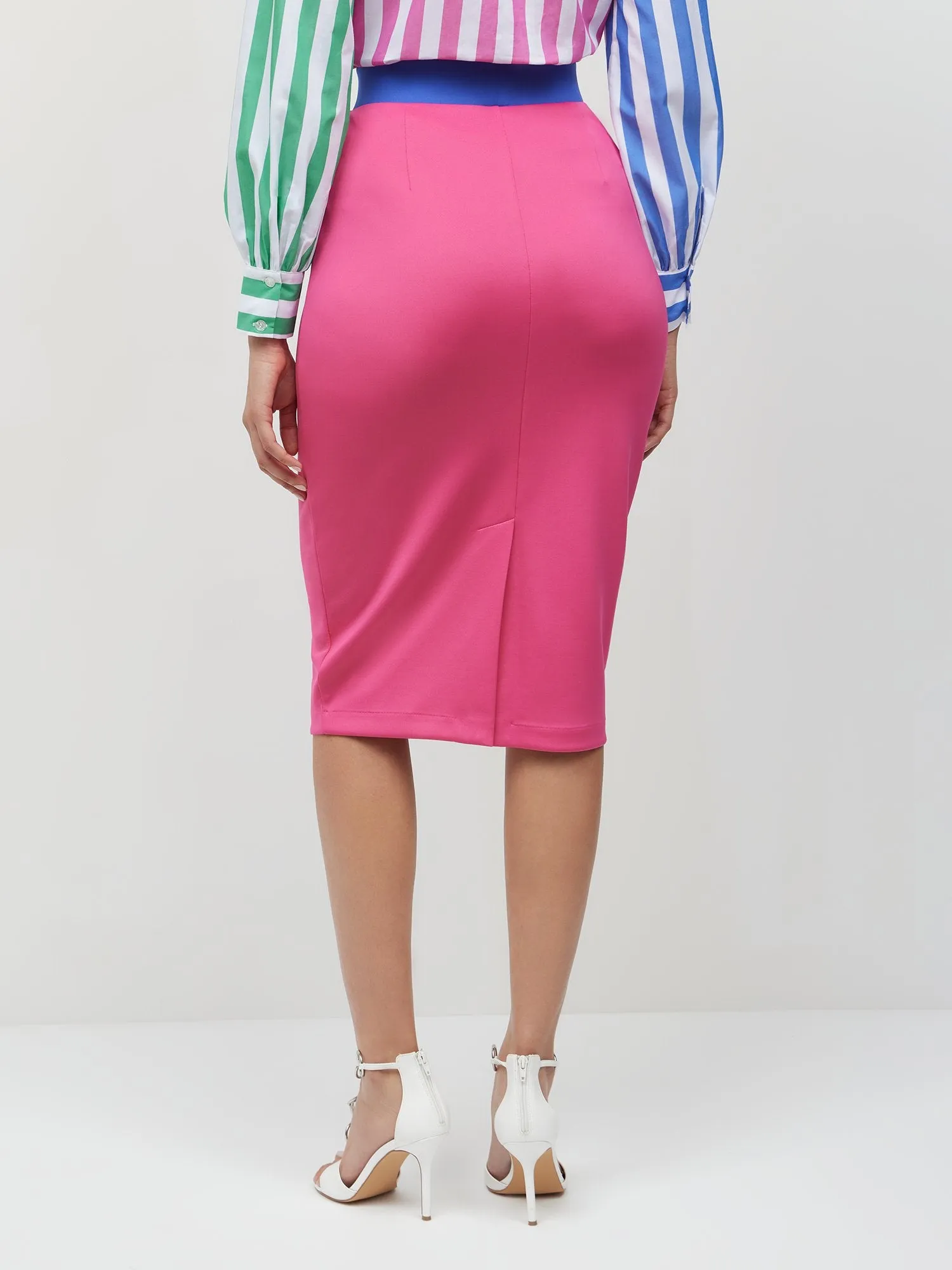 Colorblock Midi-Length Pencil Skirt