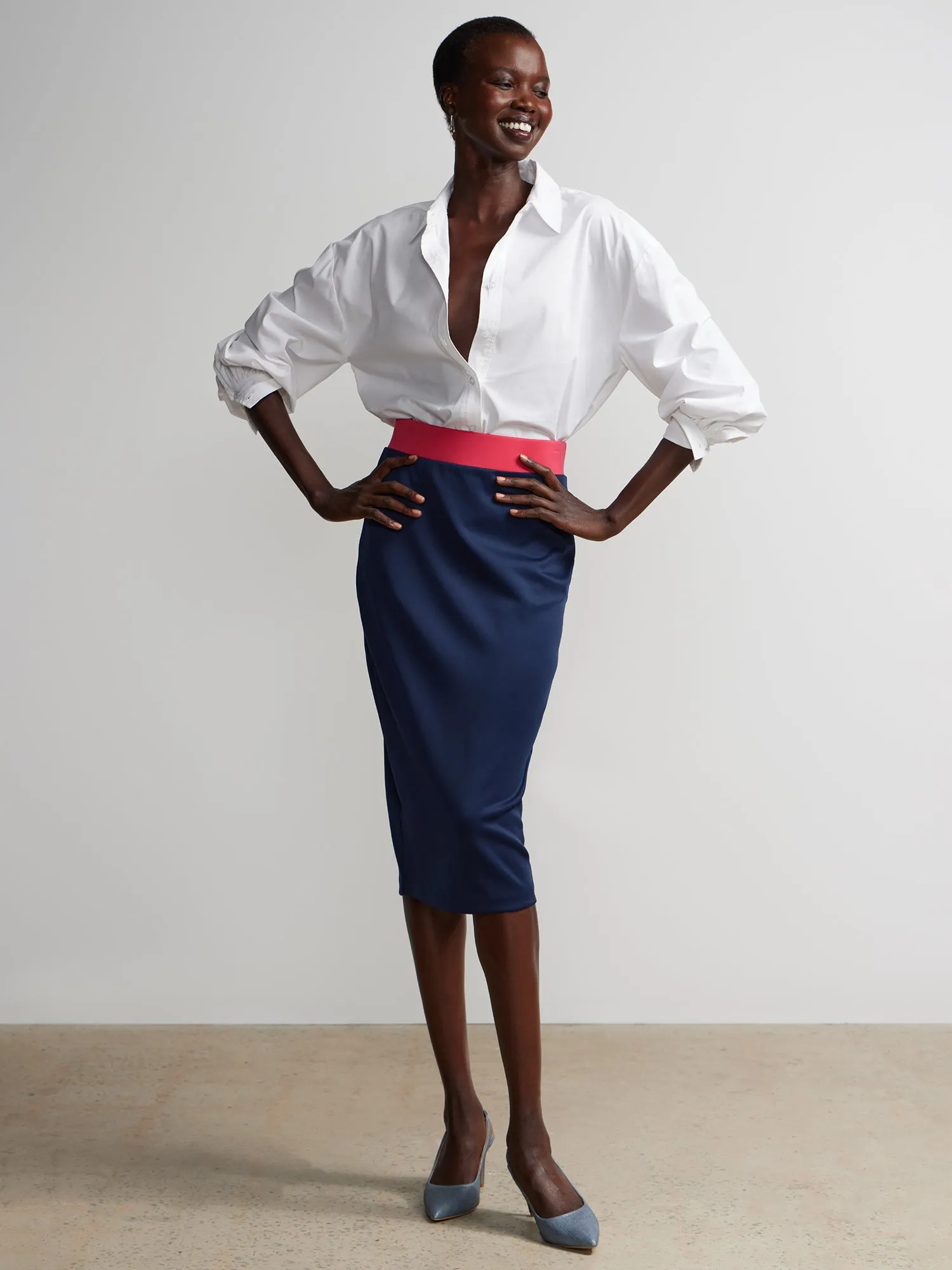 Colorblock Midi-Length Pencil Skirt