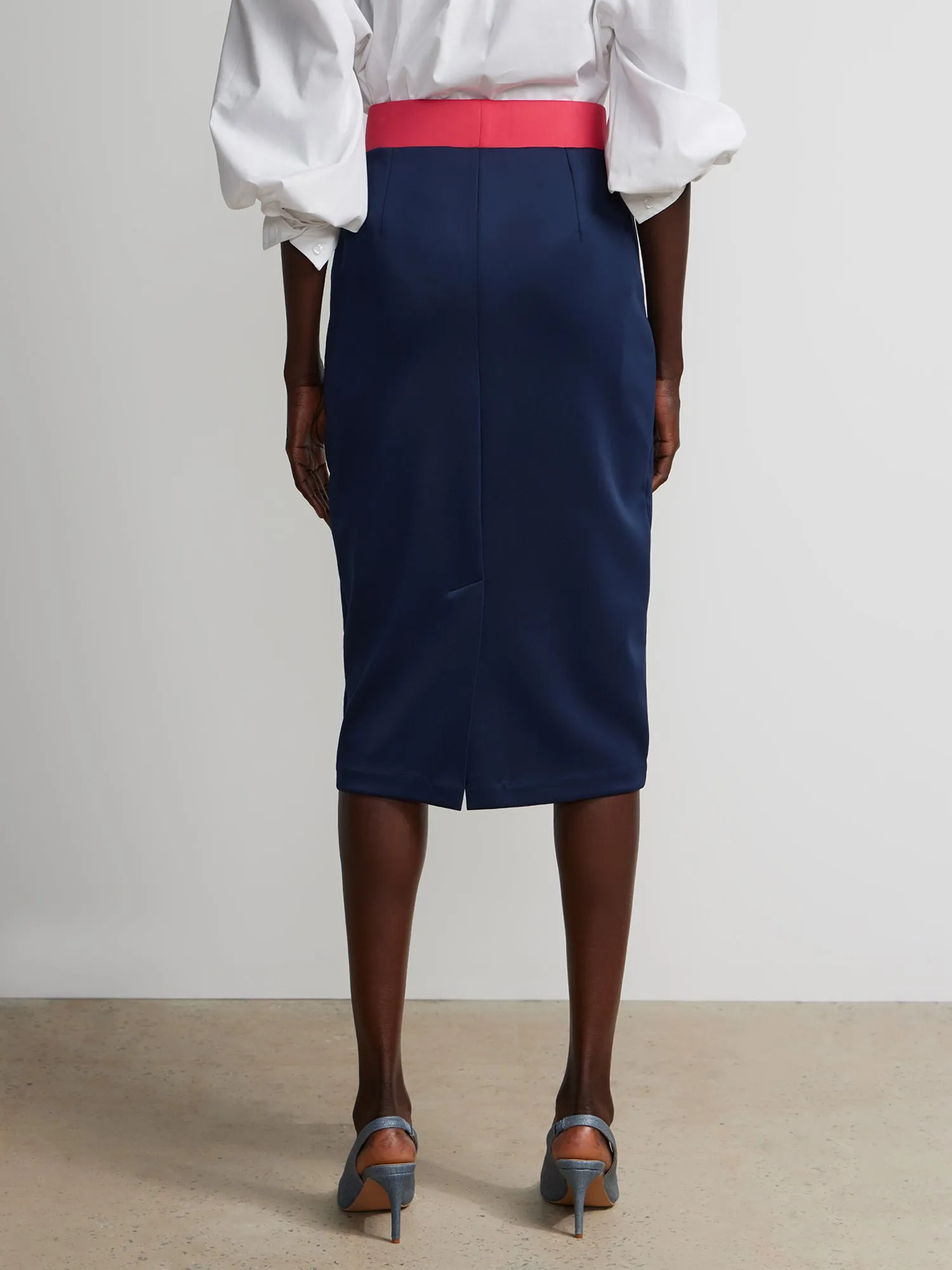 Colorblock Midi-Length Pencil Skirt
