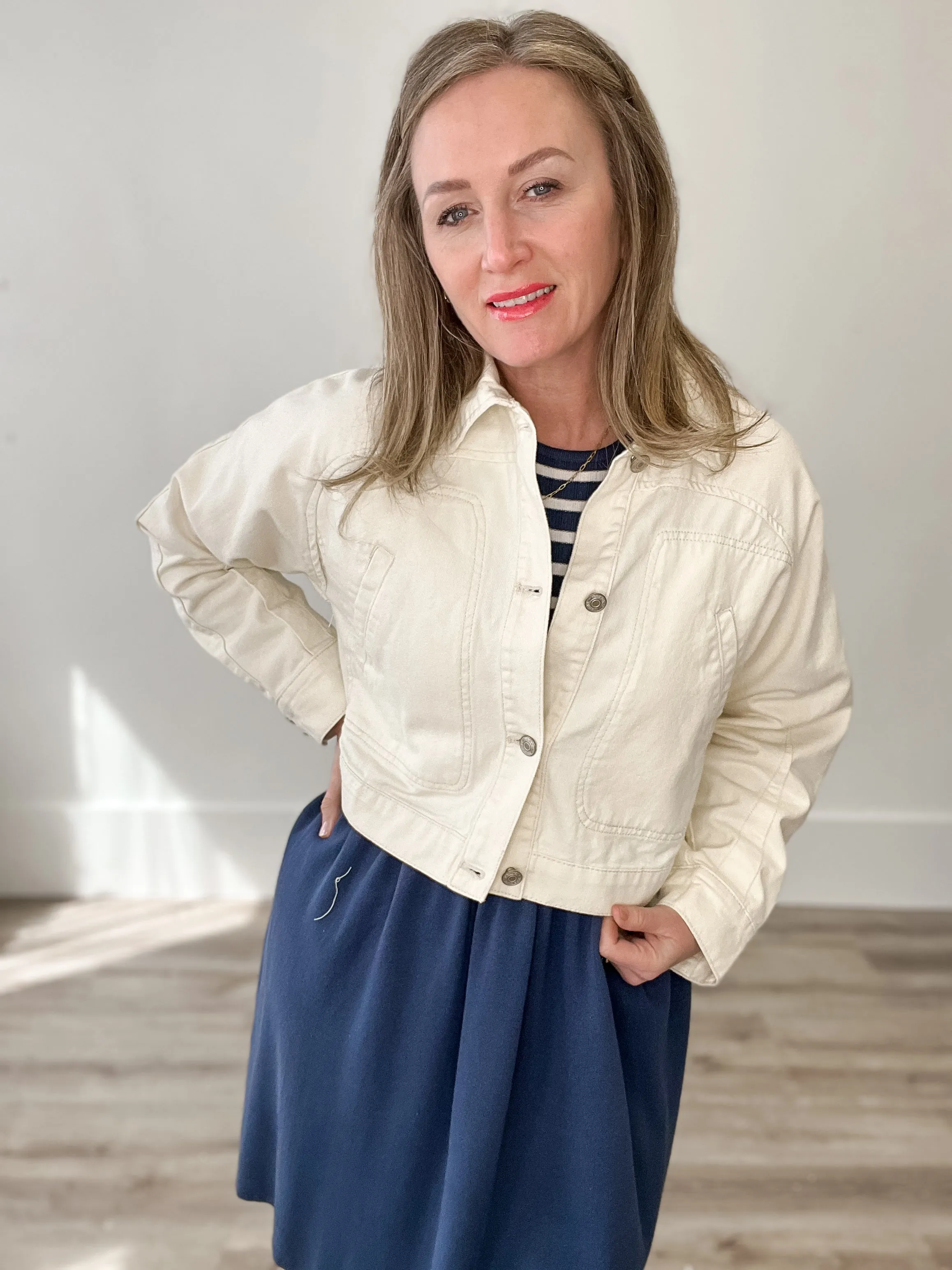 Cropped Long Sleeve Jacket - Cream