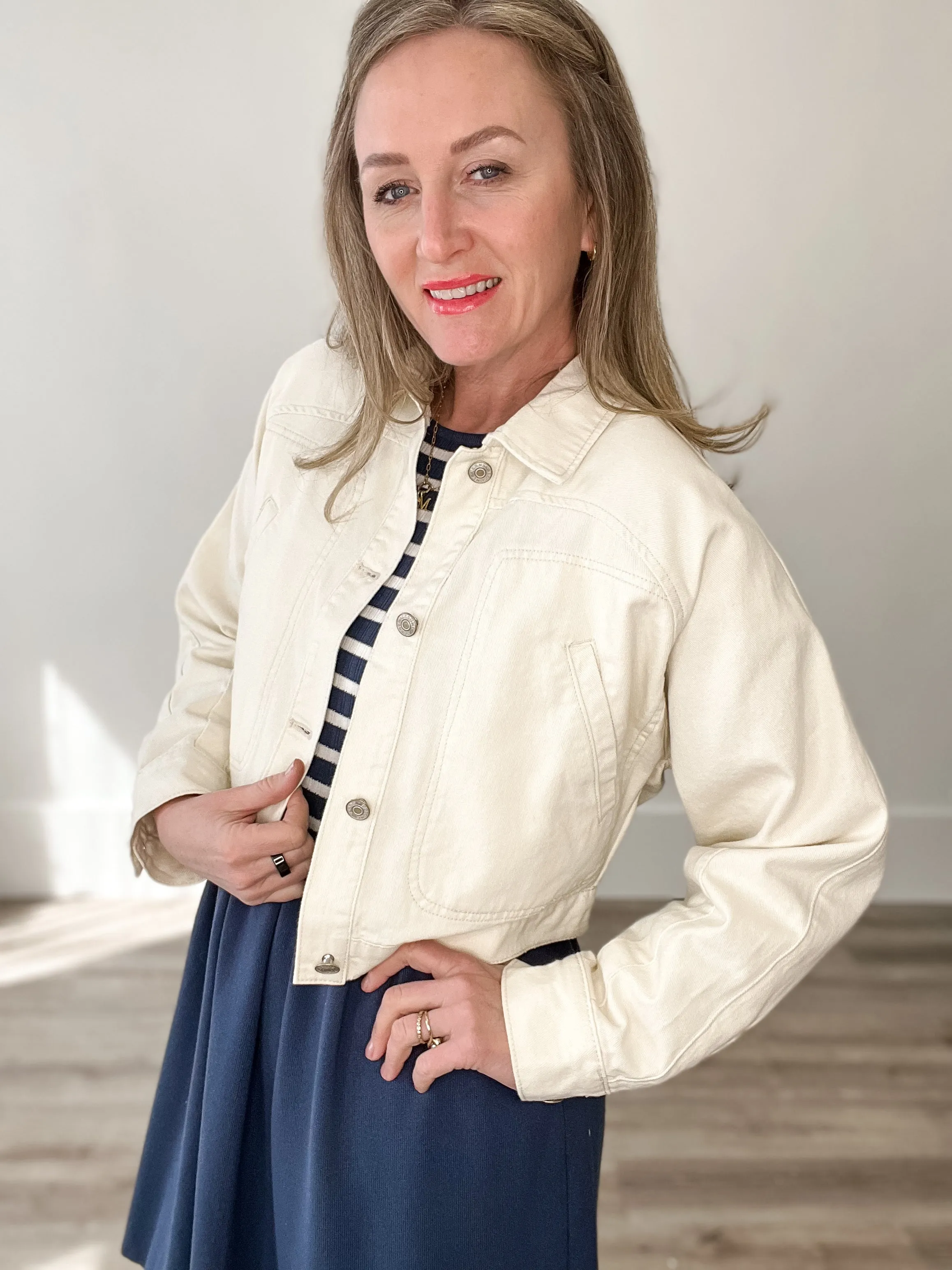 Cropped Long Sleeve Jacket - Cream