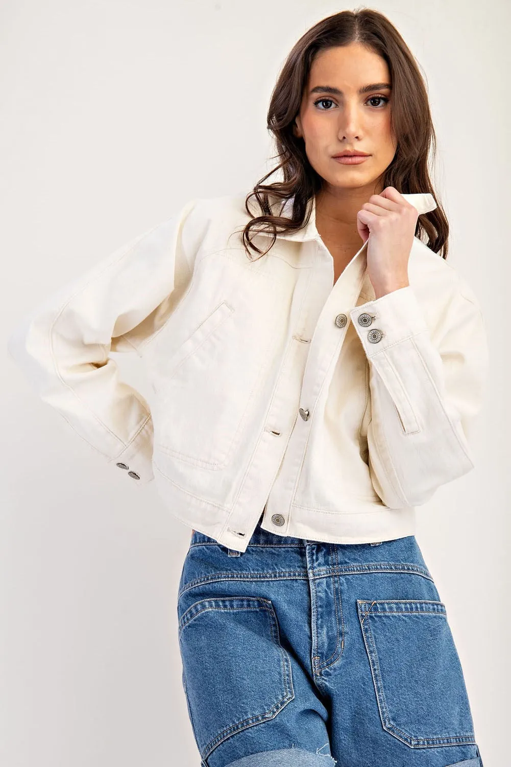Cropped Long Sleeve Jacket - Cream