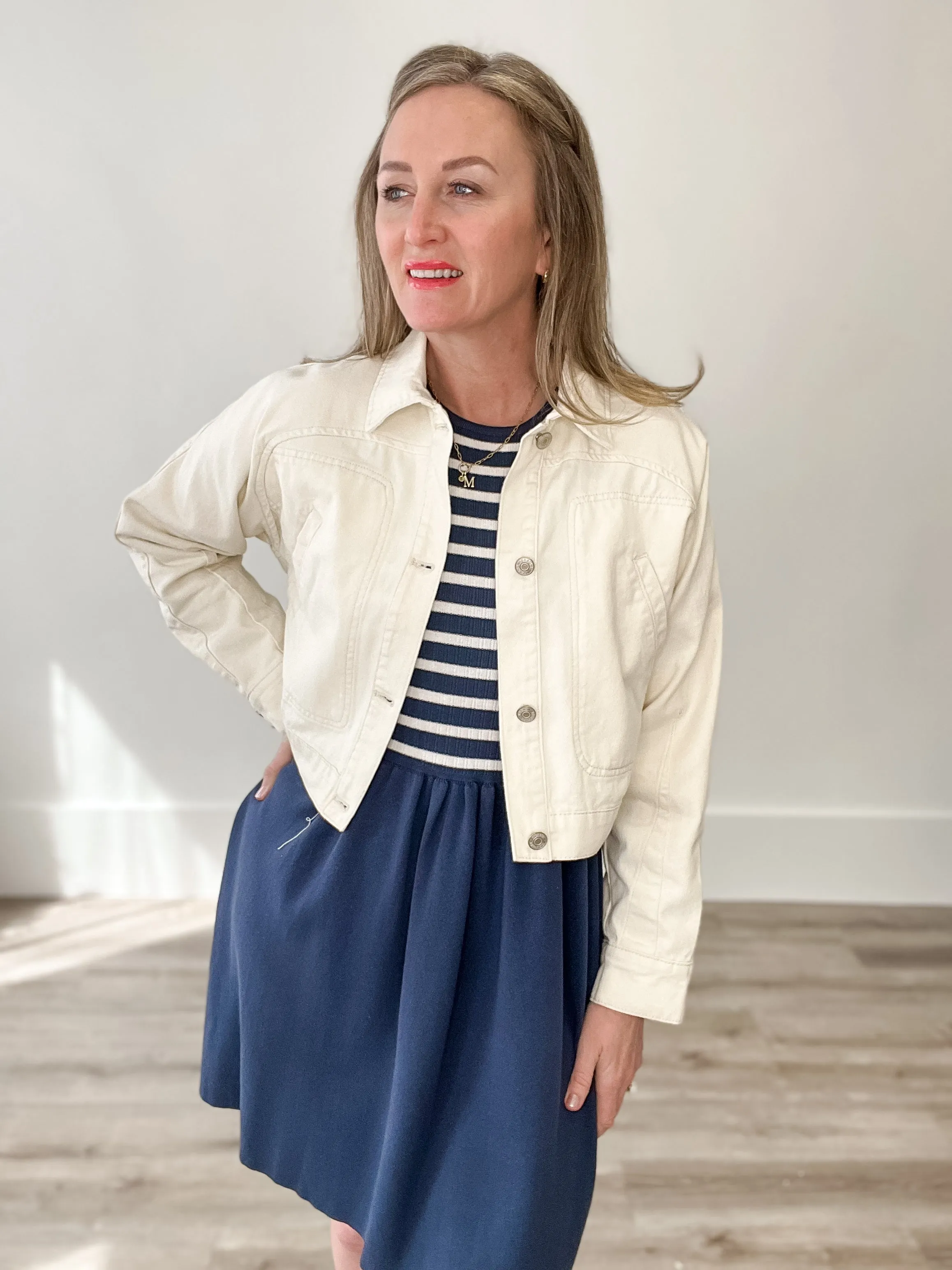 Cropped Long Sleeve Jacket - Cream