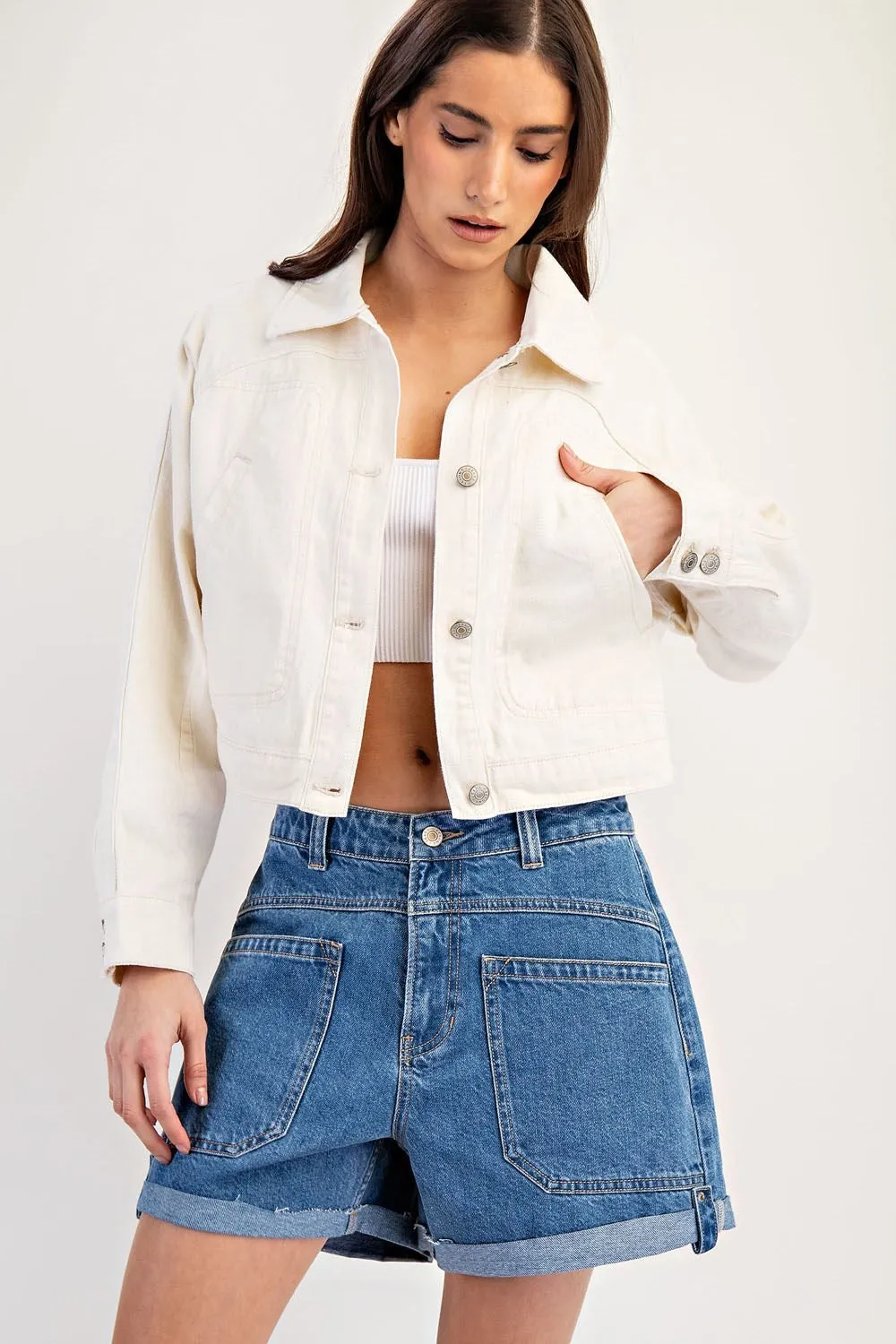 Cropped Long Sleeve Jacket - Cream