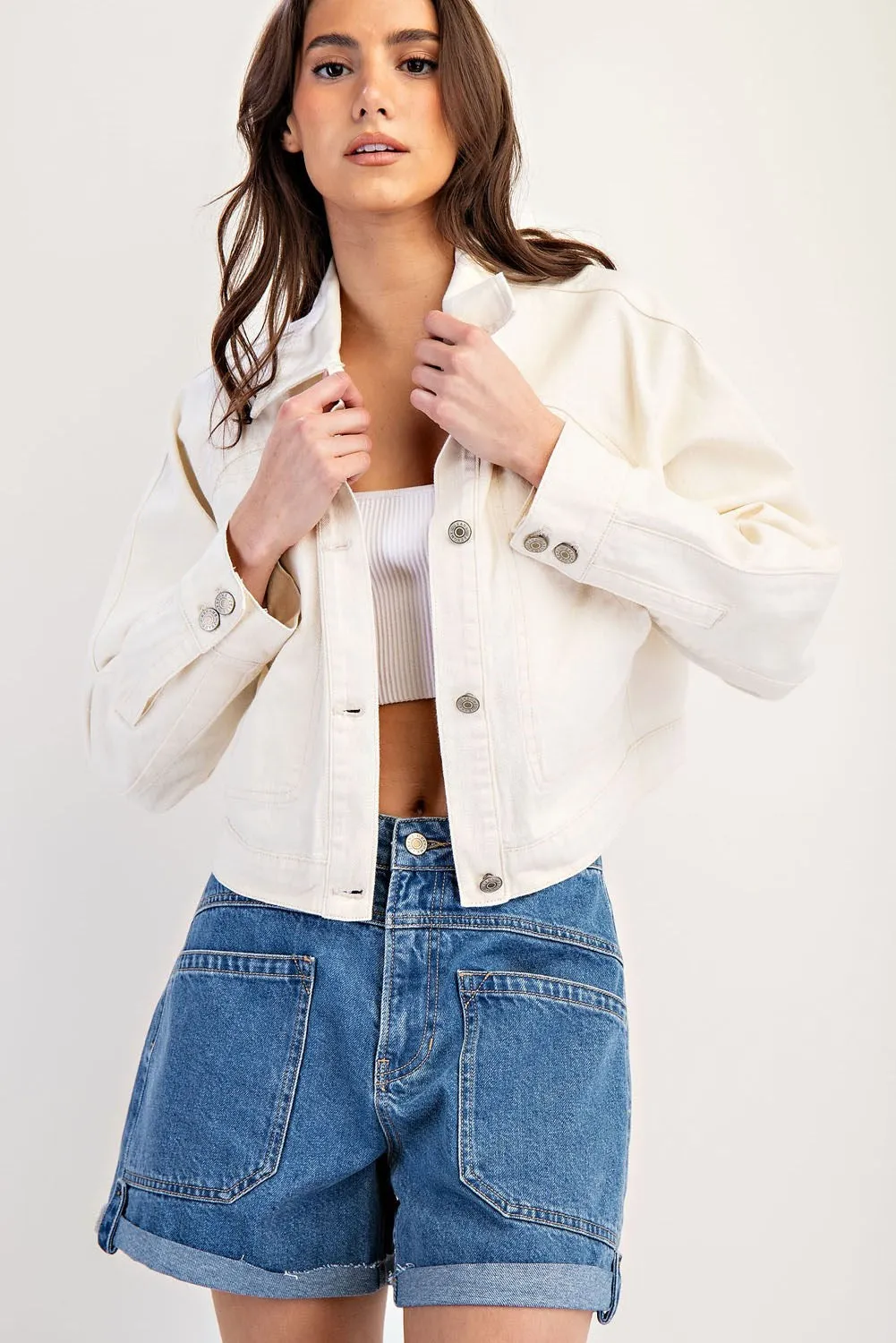 Cropped Long Sleeve Jacket - Cream