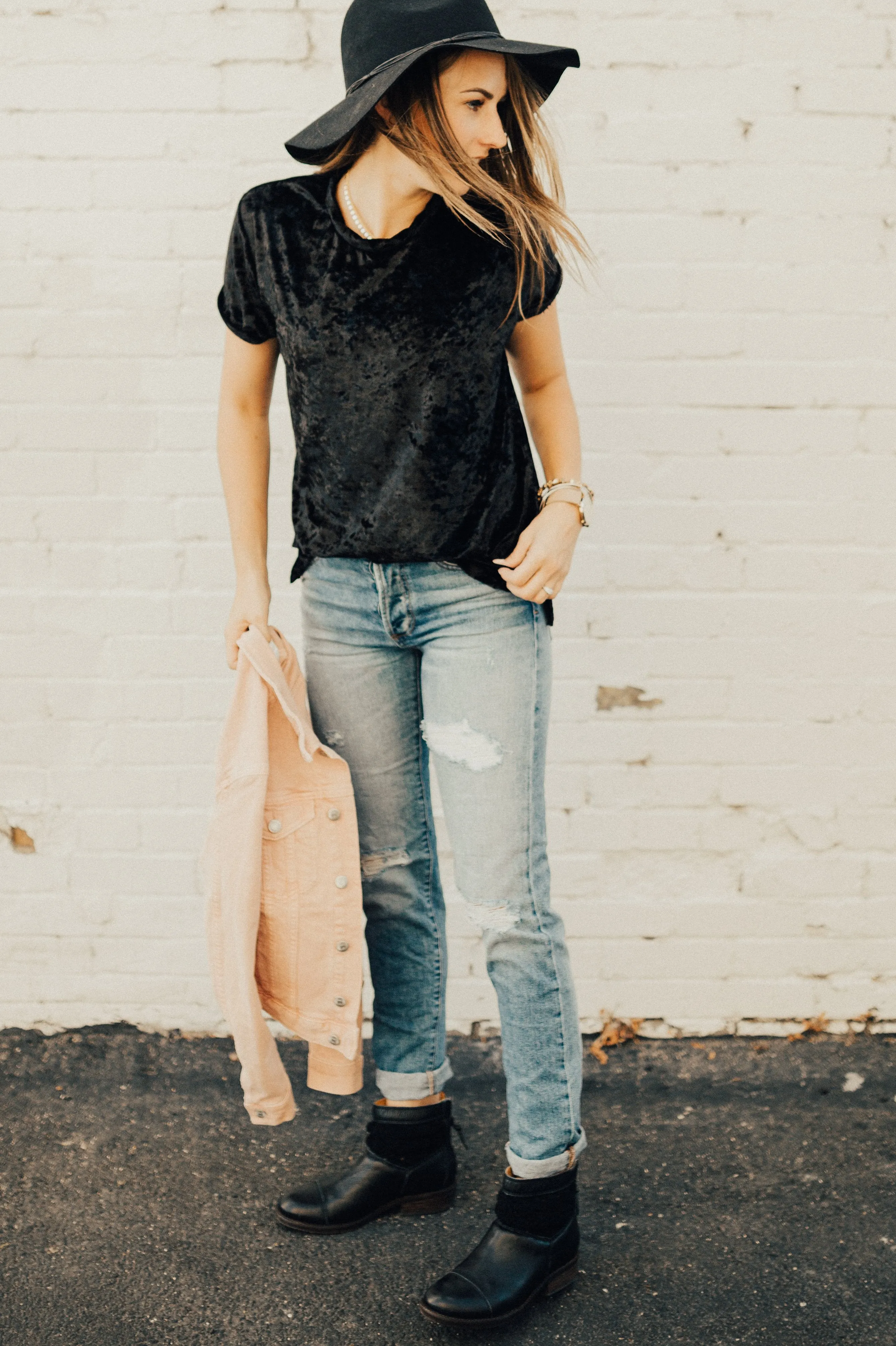 Crushed Velvet Tee: Black
