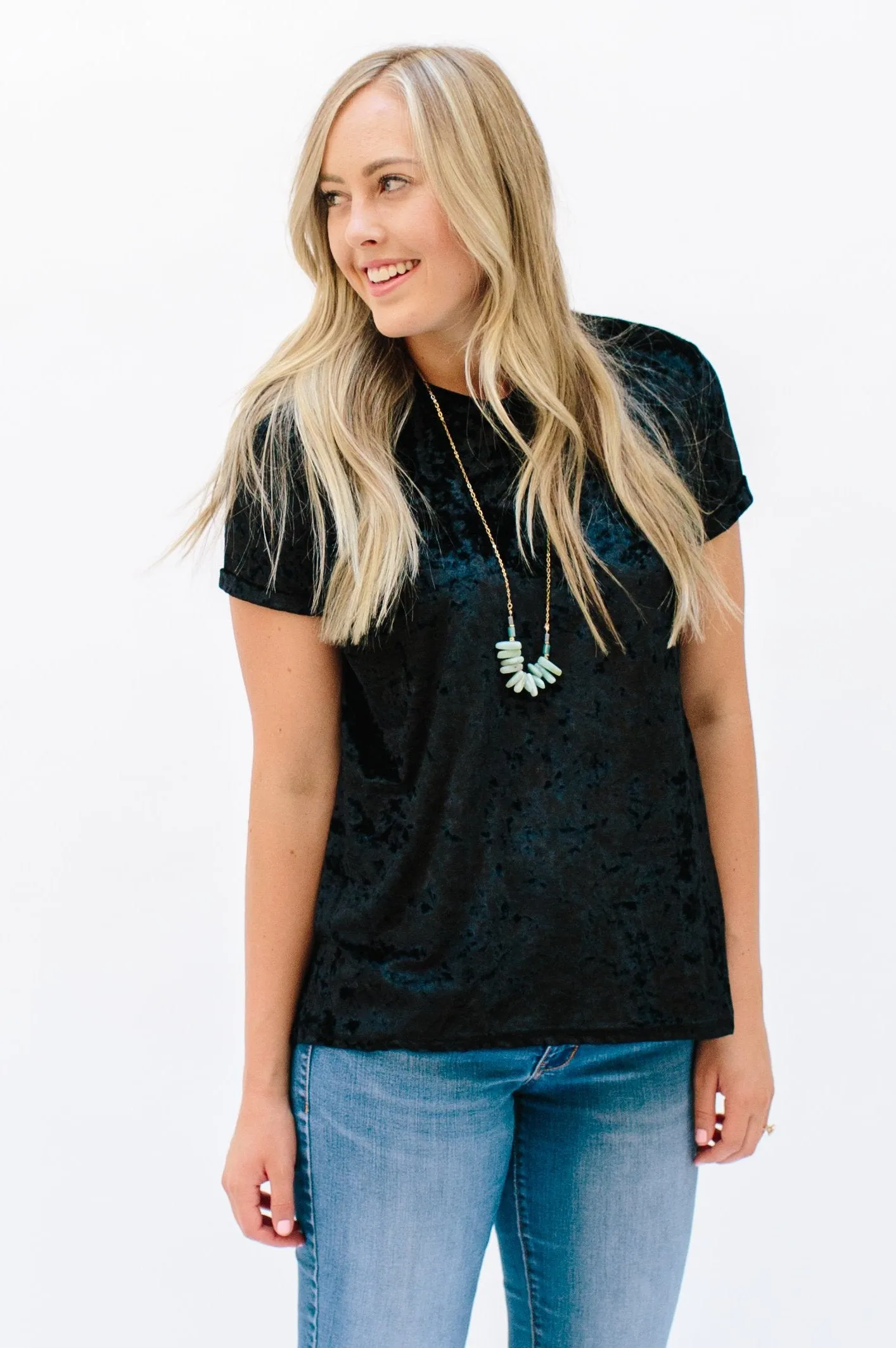 Crushed Velvet Tee: Black