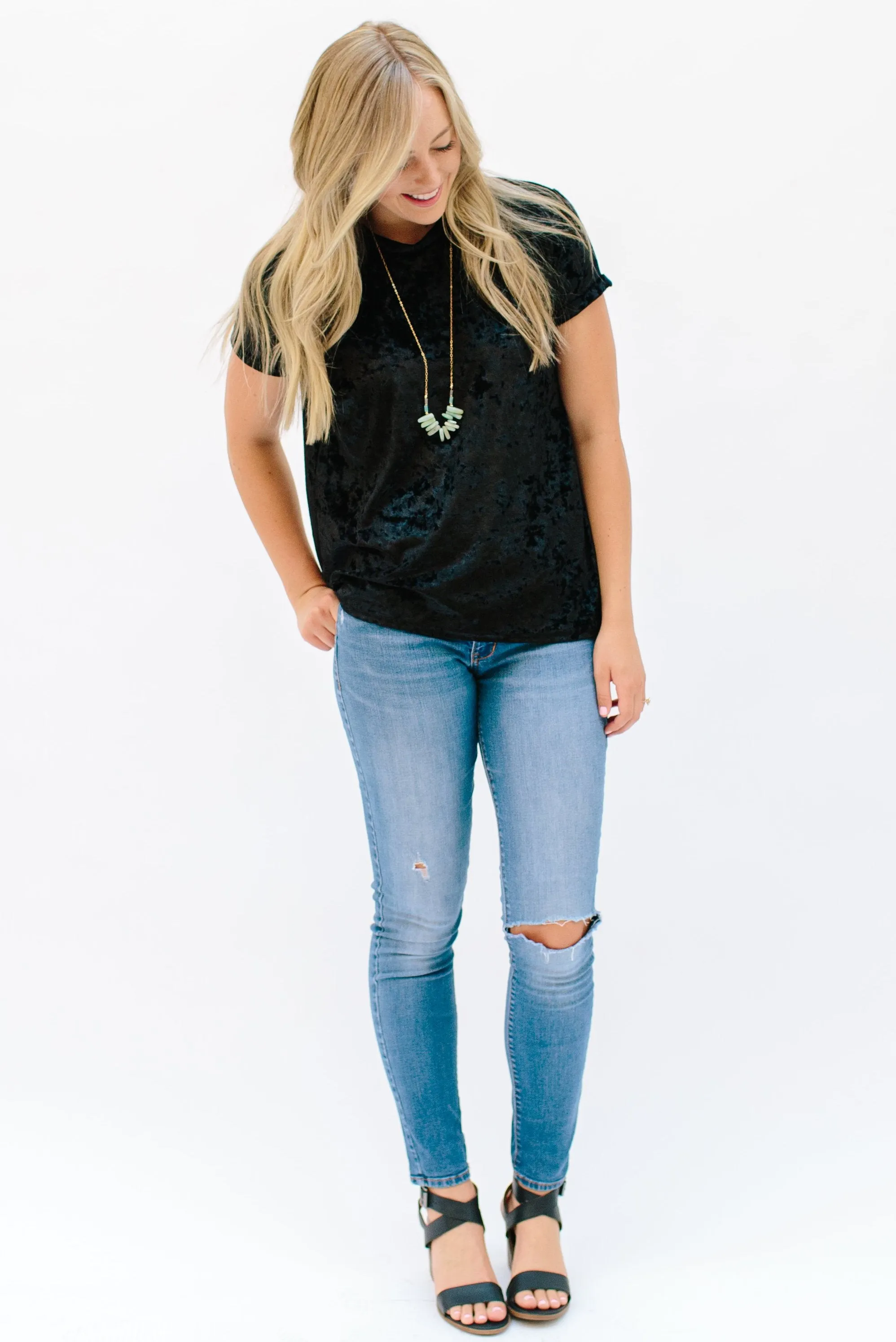 Crushed Velvet Tee: Black