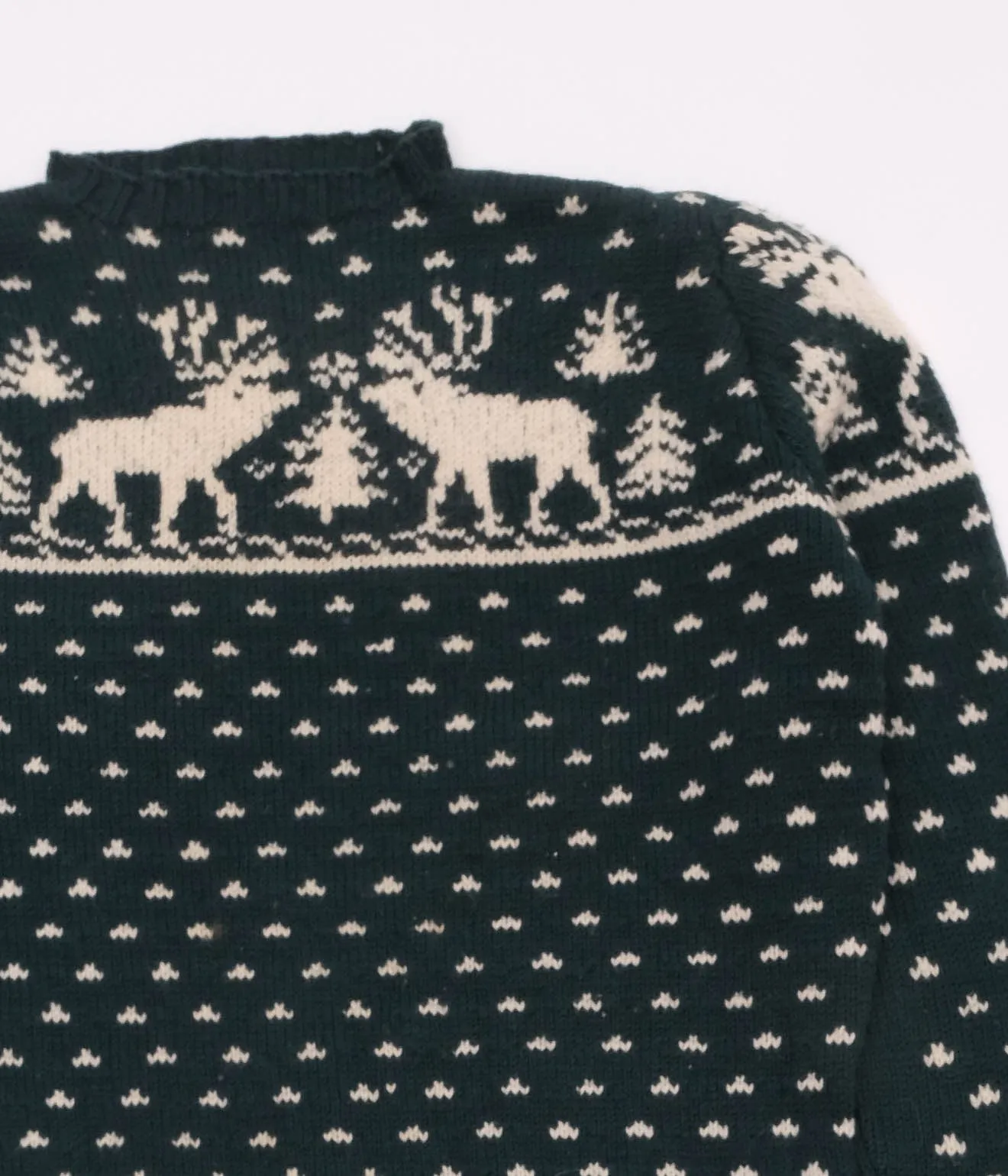 Deer Hand Knit Sweaters (Green × White)