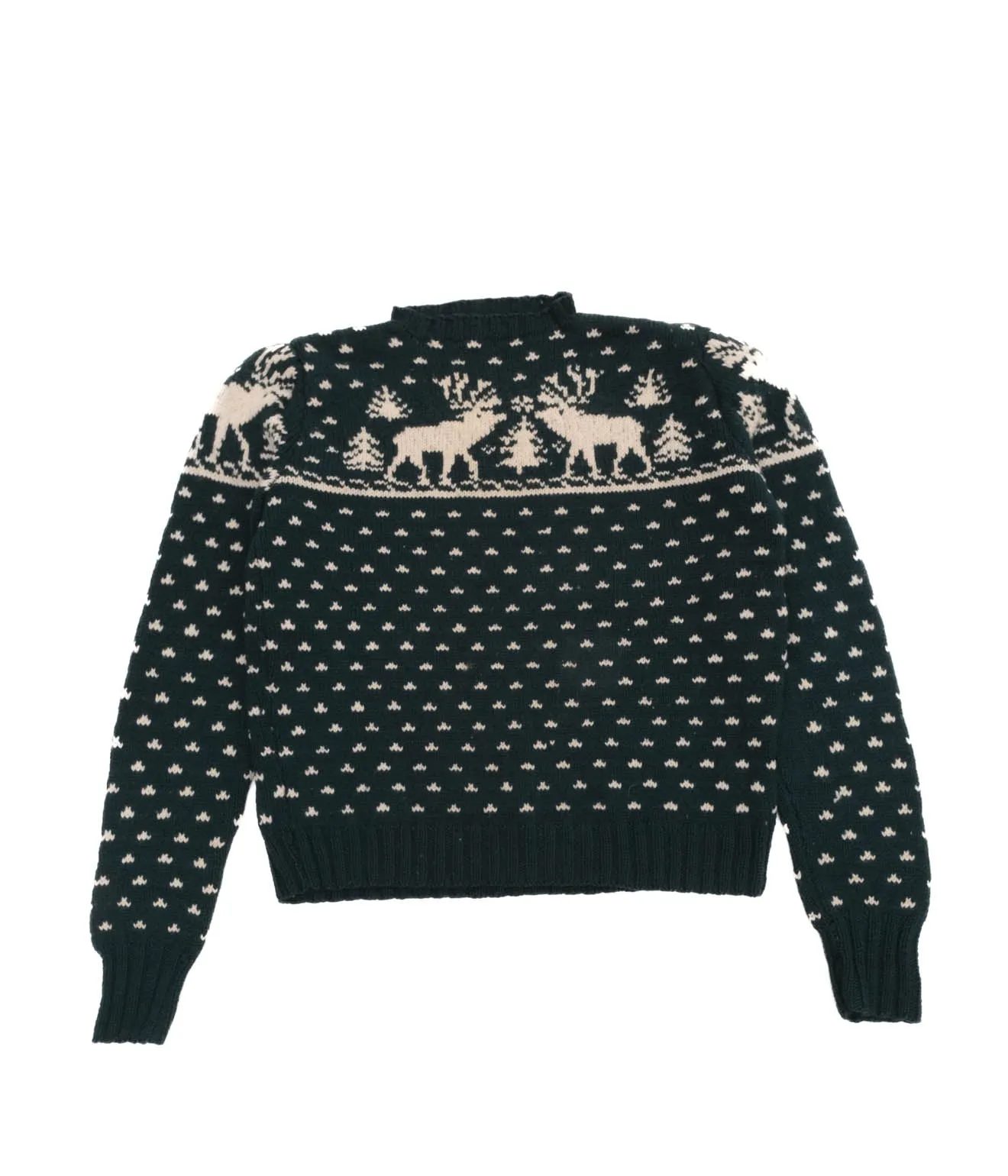 Deer Hand Knit Sweaters (Green × White)
