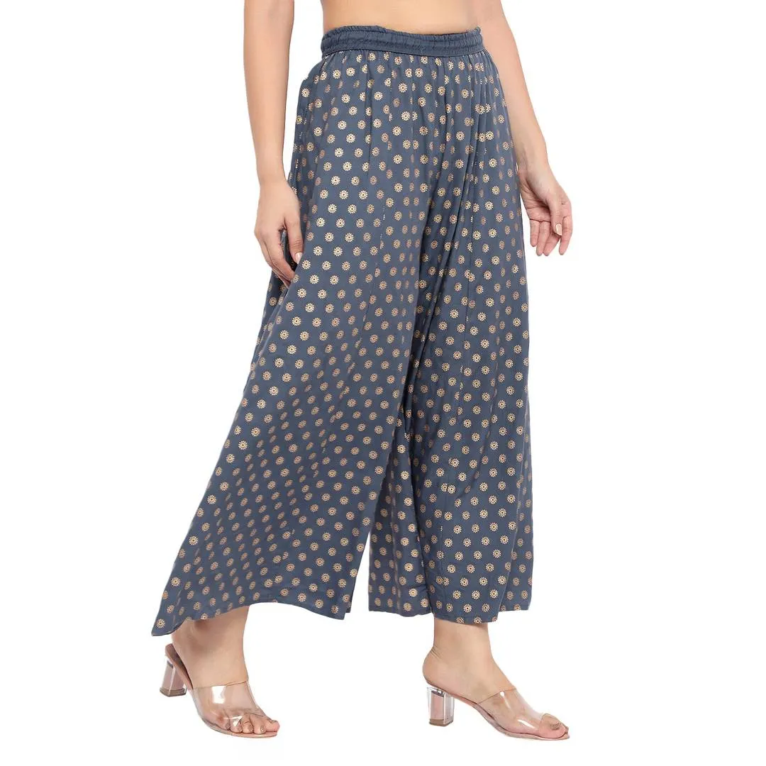 Elegant Grey Rayon Printed Palazzo For Women