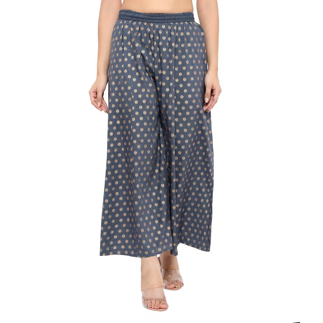 Elegant Grey Rayon Printed Palazzo For Women