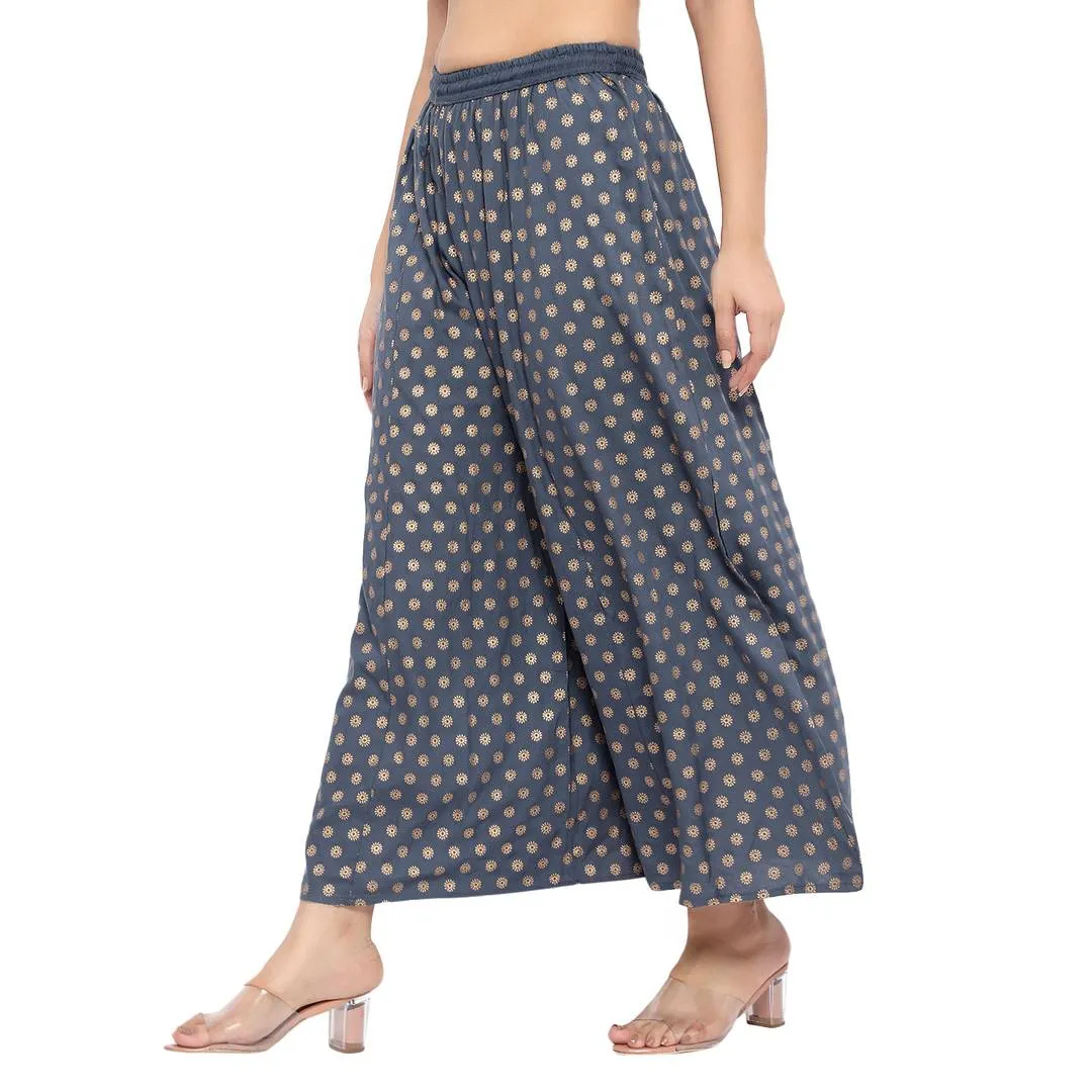 Elegant Grey Rayon Printed Palazzo For Women