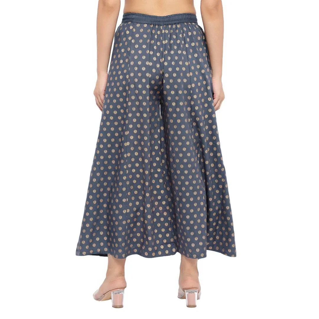 Elegant Grey Rayon Printed Palazzo For Women