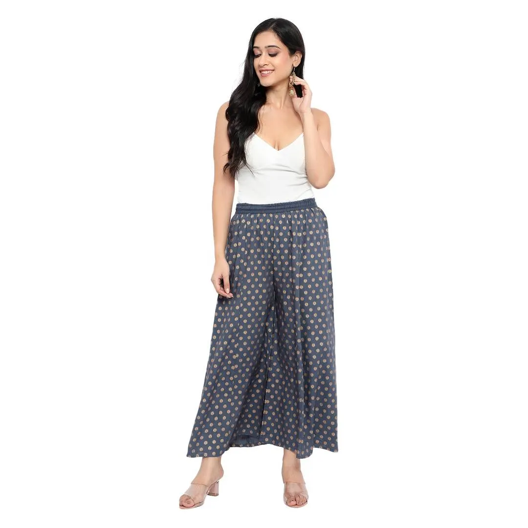 Elegant Grey Rayon Printed Palazzo For Women