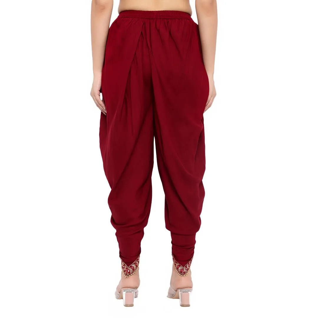 Elegant Maroon Rayon Embroidered Dhoti Salwar For Women