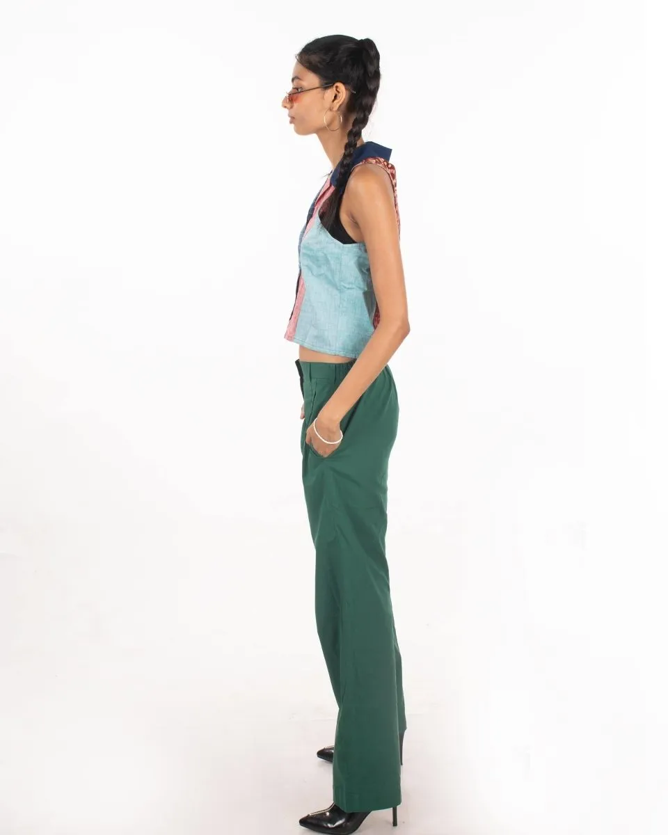 Green tea cotton Pleated trousers