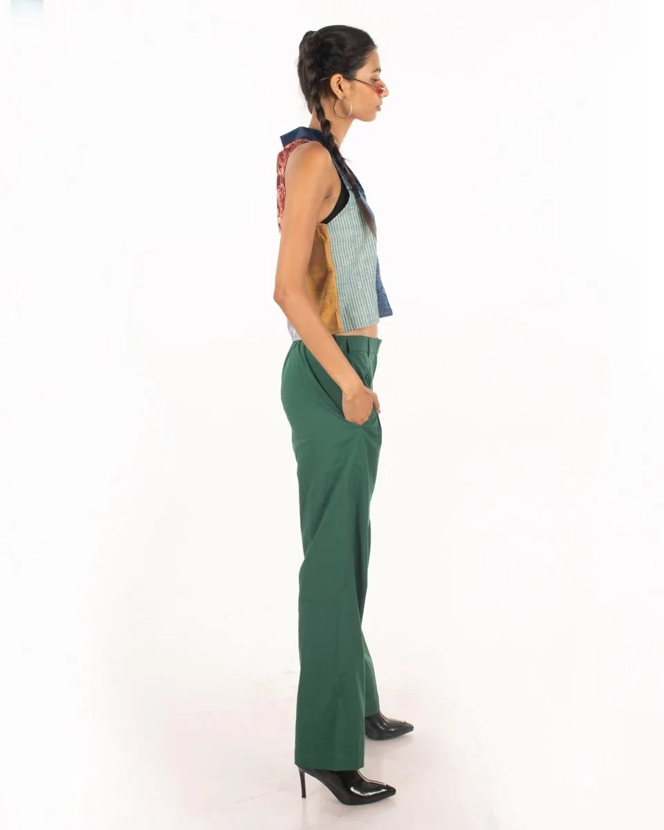 Green tea cotton Pleated trousers