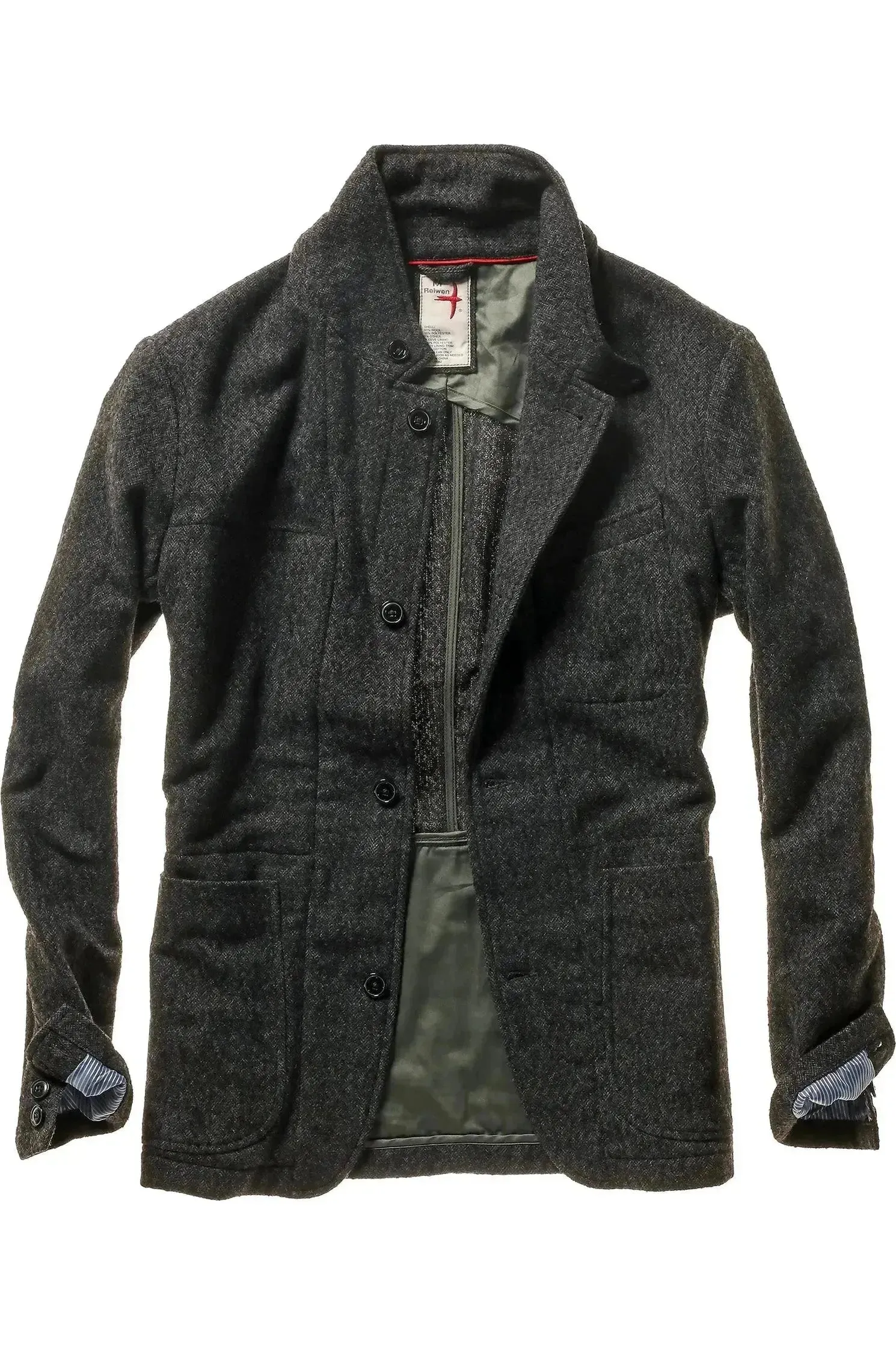 Heritage Trap Blazer - Dark Charcoal Herringbone