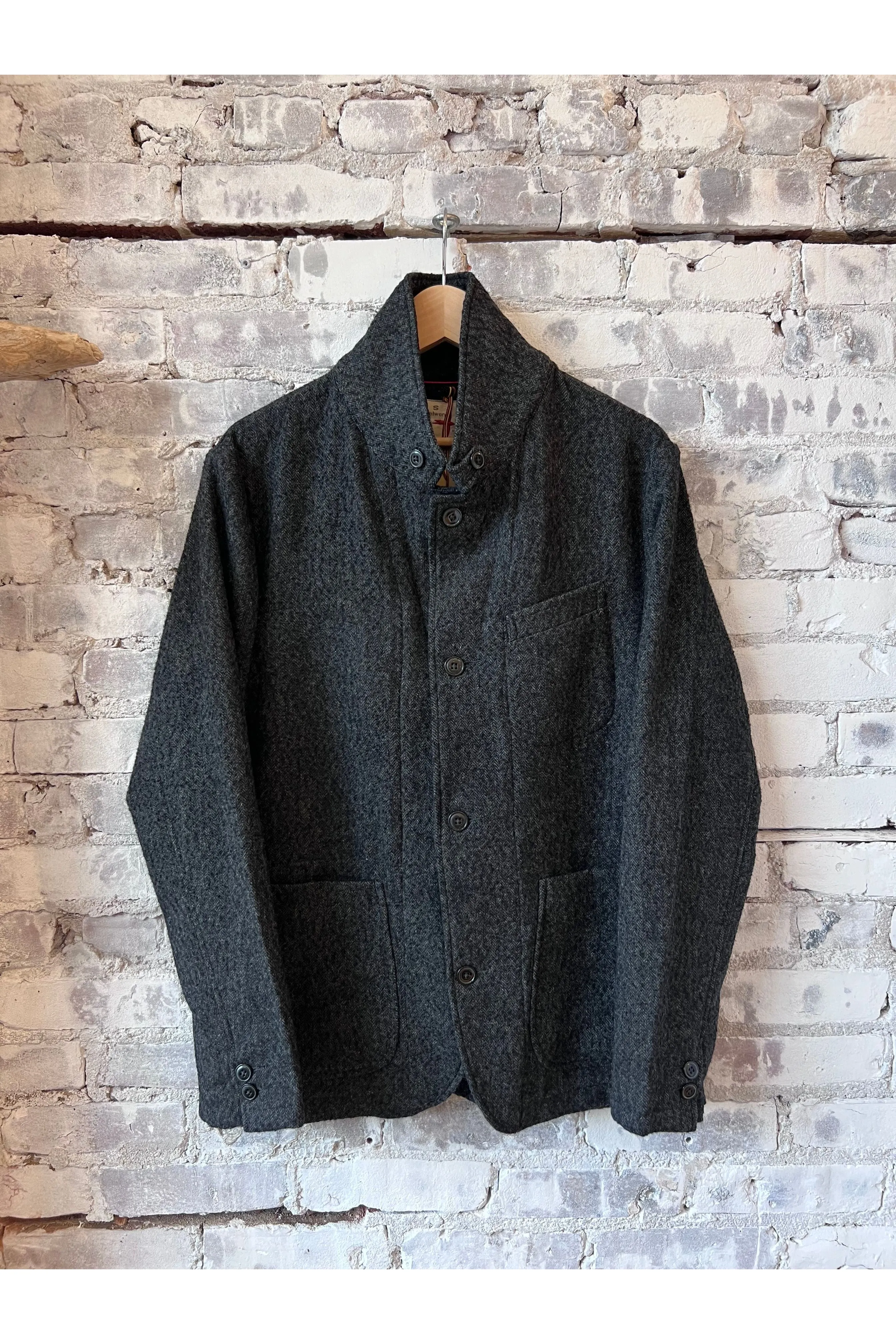 Heritage Trap Blazer - Dark Charcoal Herringbone