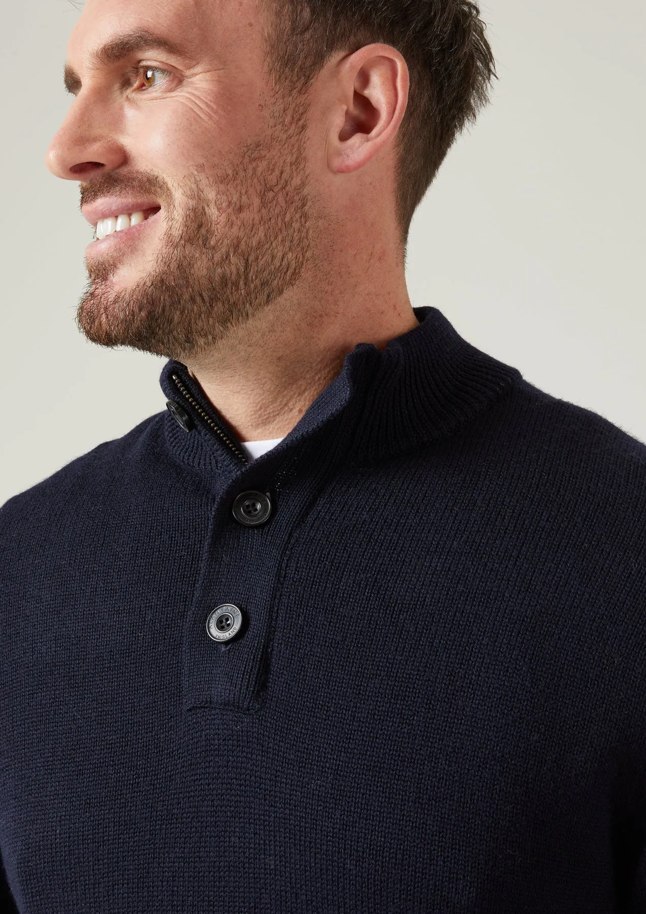 Kunwick Navy Merino Zippered Button Mockneck Sweater