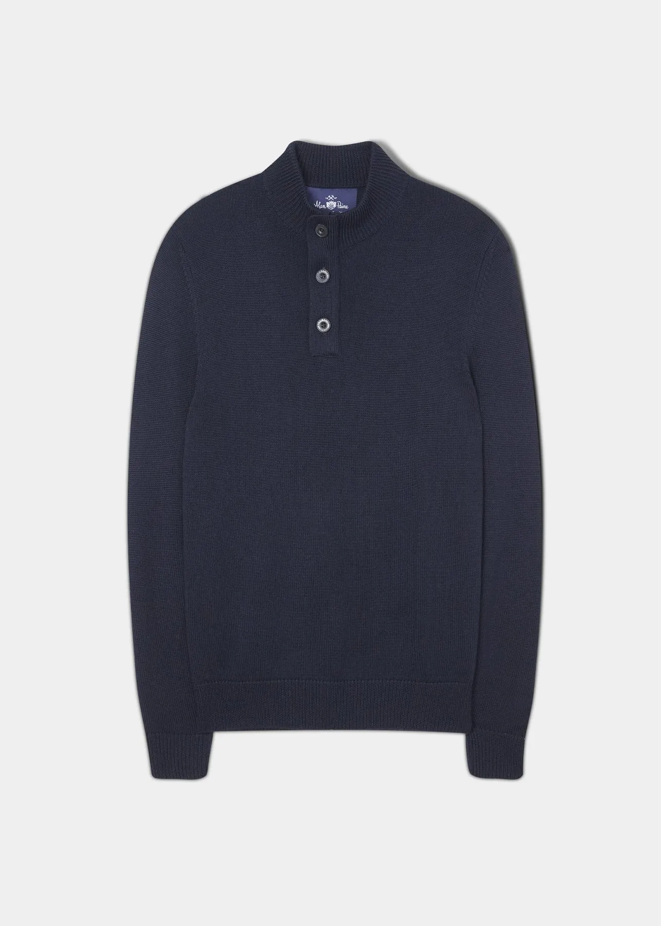 Kunwick Navy Merino Zippered Button Mockneck Sweater