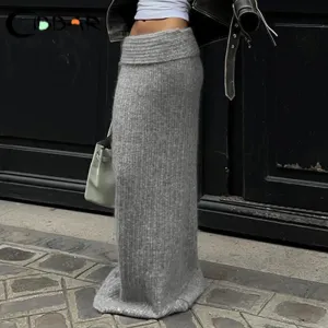 LVSANW CIBBAR Autumn Winter Knitwear Skirt Solid Low Rise Elastic Skinny Long Skirts for Women y2k Street Style Clothes Elegant Ladies