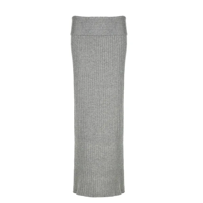 LVSANW CIBBAR Autumn Winter Knitwear Skirt Solid Low Rise Elastic Skinny Long Skirts for Women y2k Street Style Clothes Elegant Ladies