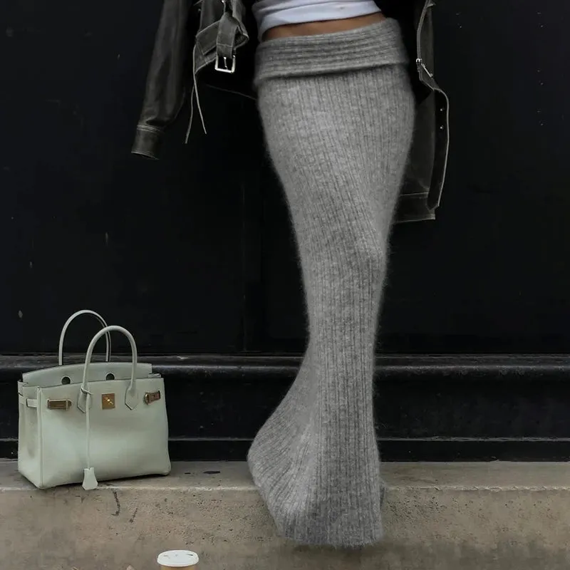 LVSANW CIBBAR Autumn Winter Knitwear Skirt Solid Low Rise Elastic Skinny Long Skirts for Women y2k Street Style Clothes Elegant Ladies