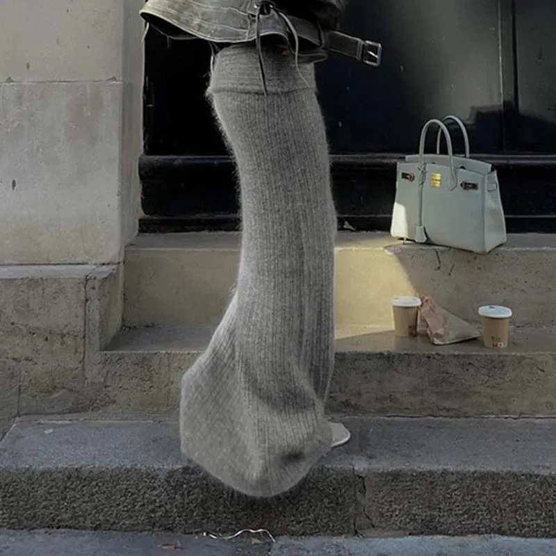 LVSANW CIBBAR Autumn Winter Knitwear Skirt Solid Low Rise Elastic Skinny Long Skirts for Women y2k Street Style Clothes Elegant Ladies