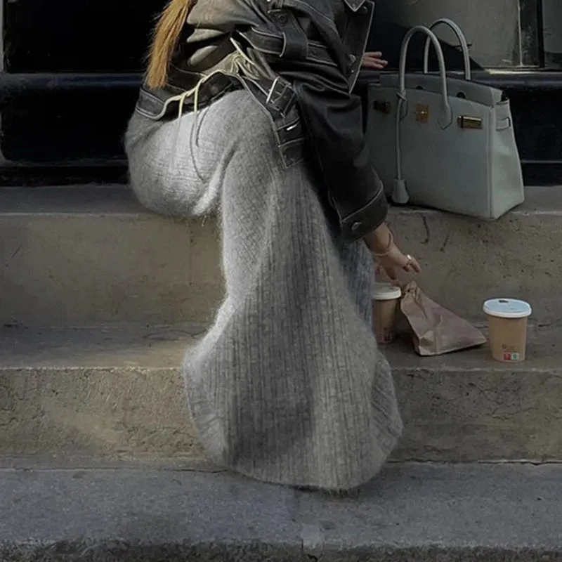 LVSANW CIBBAR Autumn Winter Knitwear Skirt Solid Low Rise Elastic Skinny Long Skirts for Women y2k Street Style Clothes Elegant Ladies