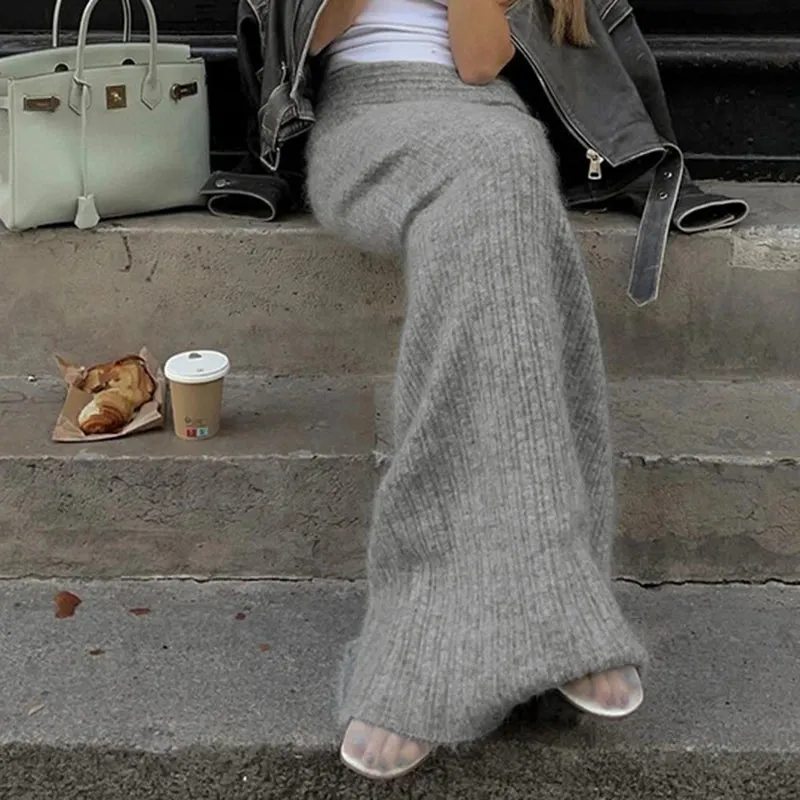LVSANW CIBBAR Autumn Winter Knitwear Skirt Solid Low Rise Elastic Skinny Long Skirts for Women y2k Street Style Clothes Elegant Ladies
