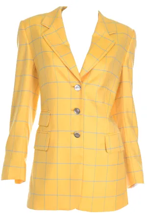 Margaretha Ley Escada Blazer Yellow and Blue Cashmere Windowpane Jacket
