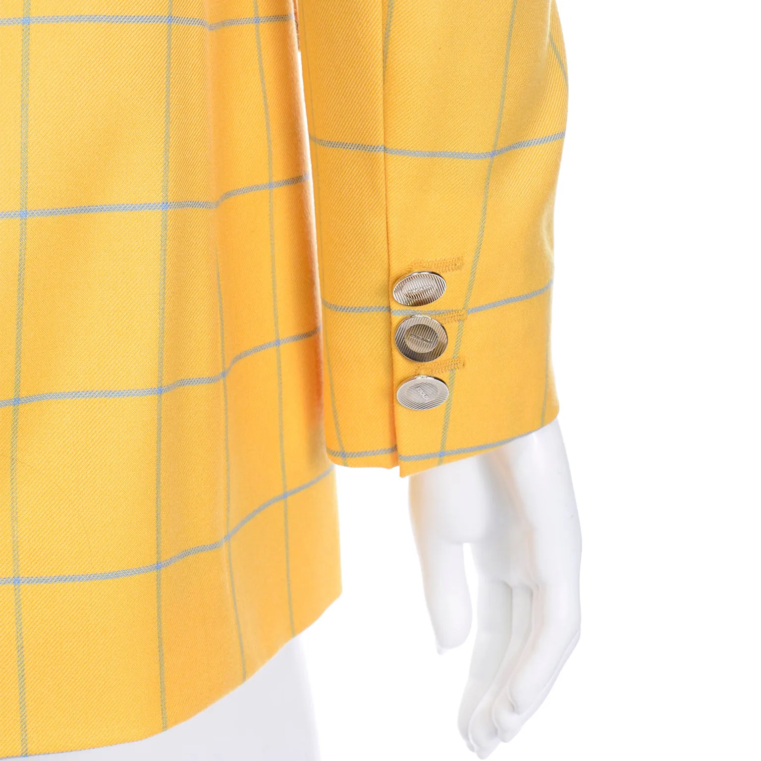 Margaretha Ley Escada Blazer Yellow and Blue Cashmere Windowpane Jacket