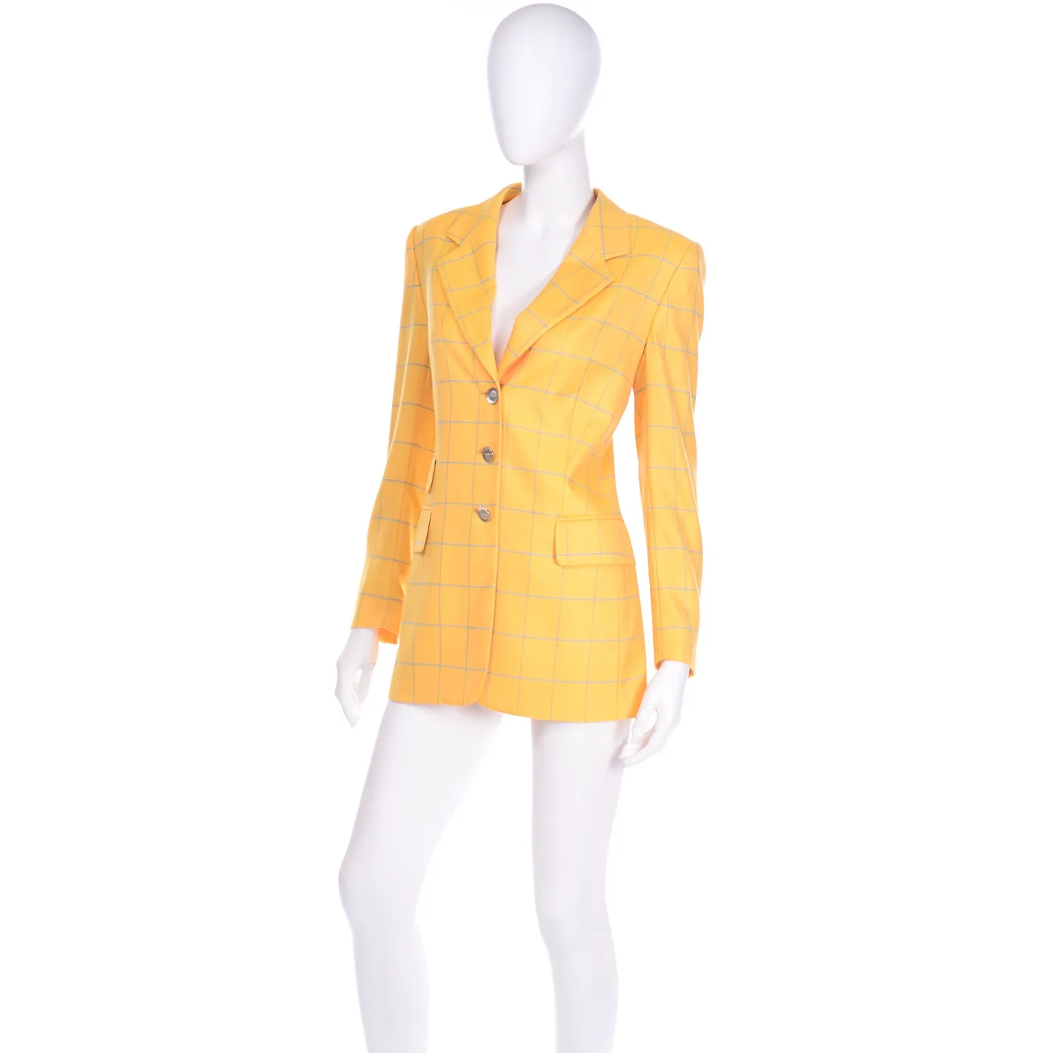 Margaretha Ley Escada Blazer Yellow and Blue Cashmere Windowpane Jacket