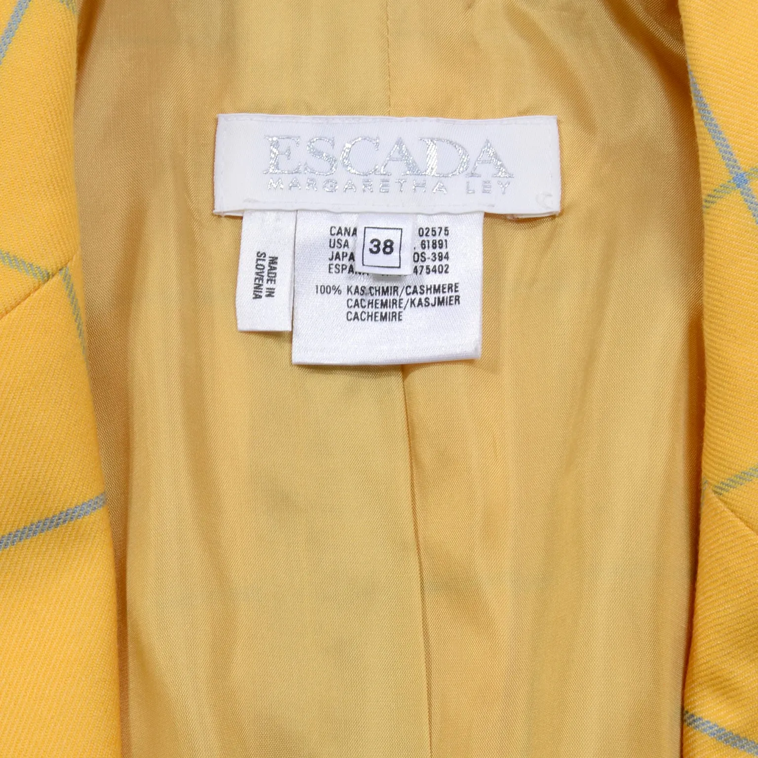 Margaretha Ley Escada Blazer Yellow and Blue Cashmere Windowpane Jacket