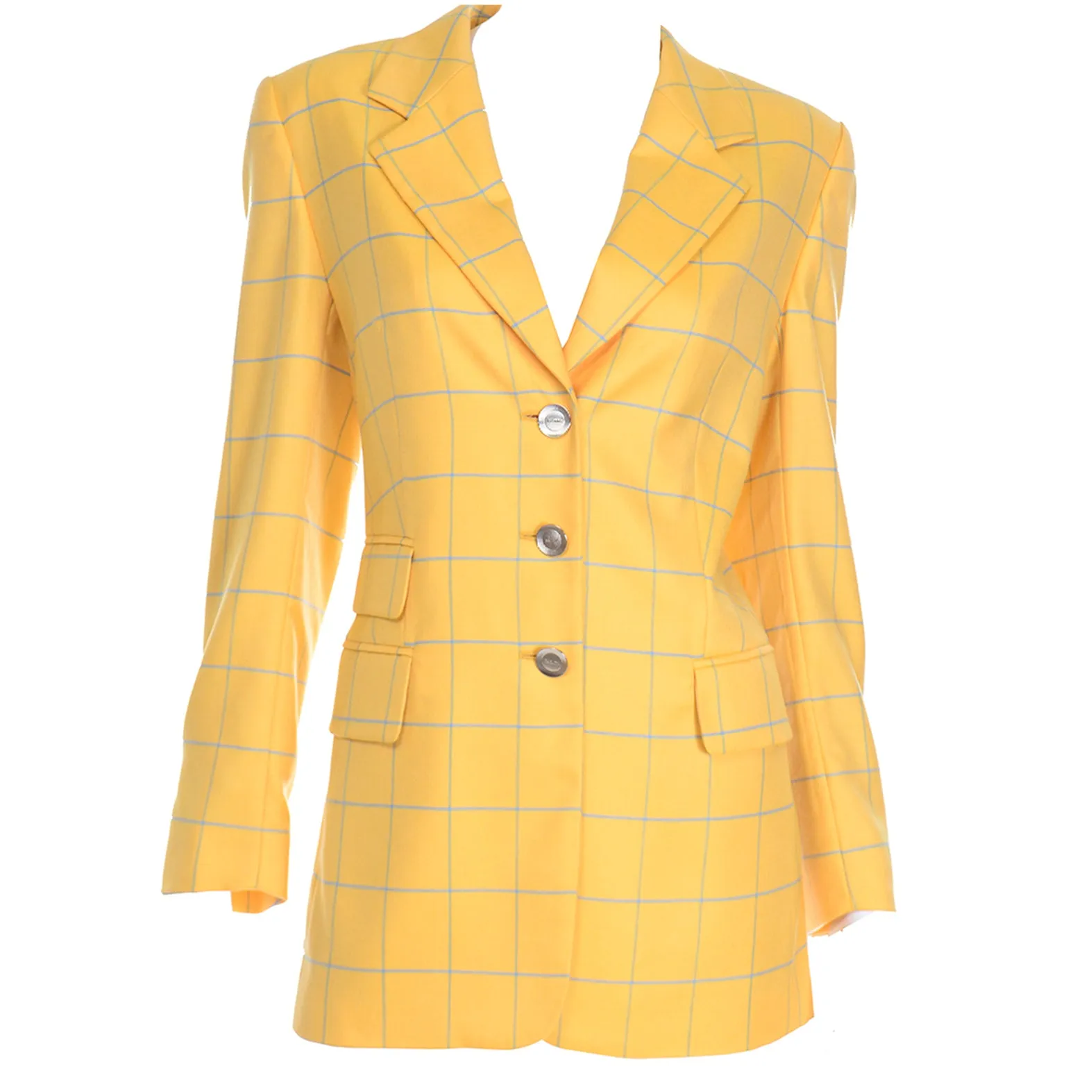 Margaretha Ley Escada Blazer Yellow and Blue Cashmere Windowpane Jacket