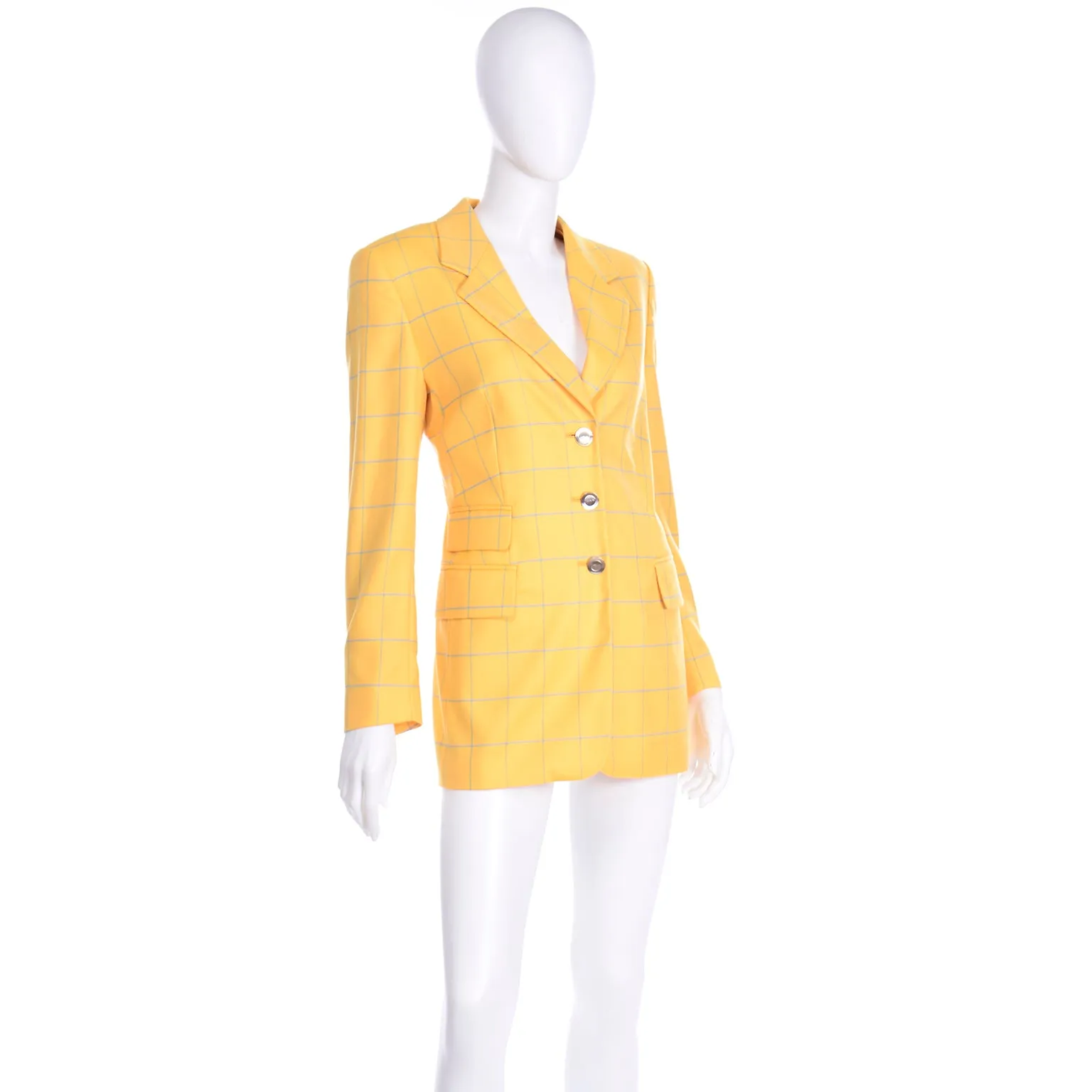 Margaretha Ley Escada Blazer Yellow and Blue Cashmere Windowpane Jacket